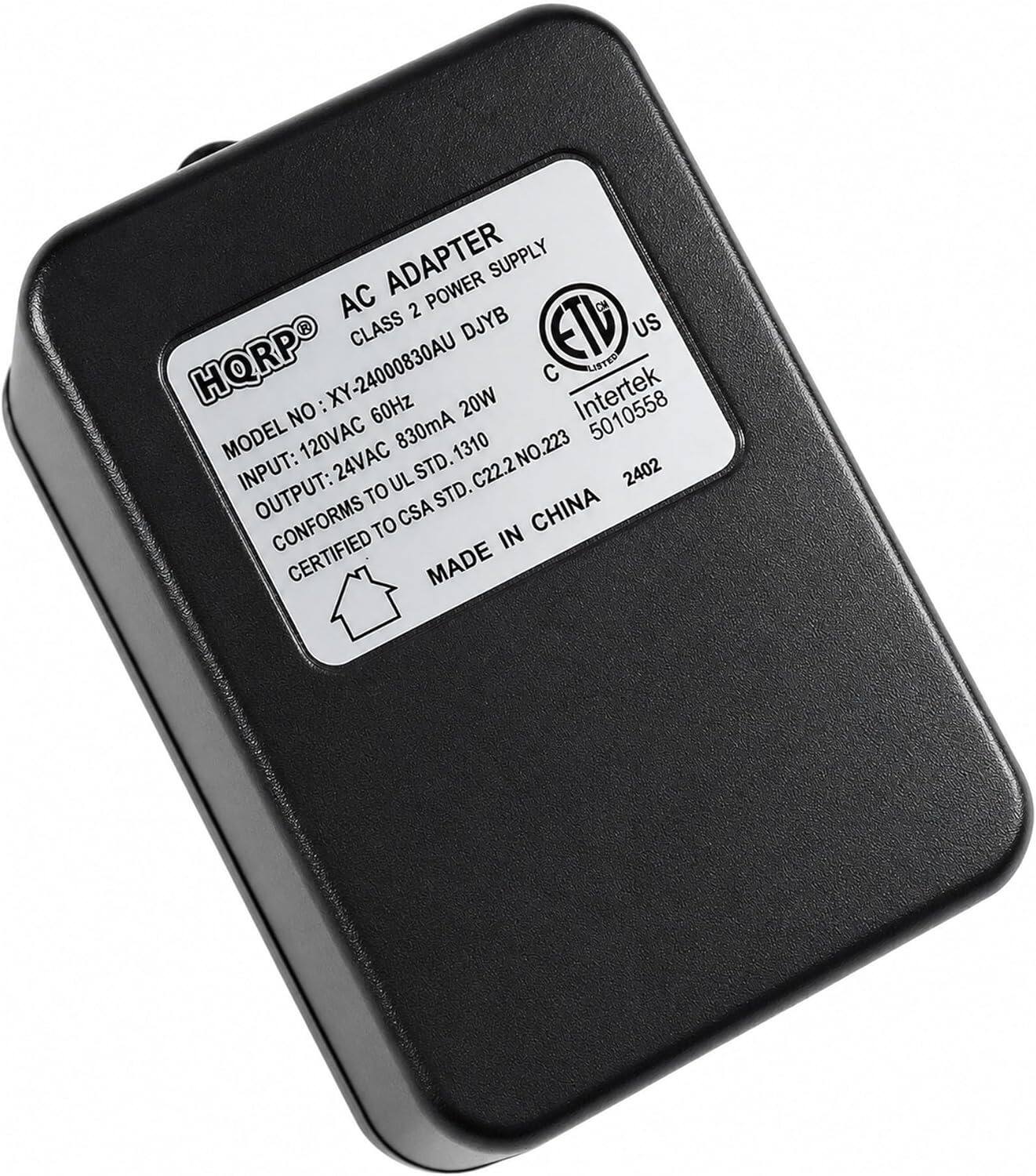 AC ADAPTER SUPPLY  
CLASS 2 POWER SUPPLY  
MODEL NO: XY-24000830AU DJYB  
INPUT: 120VAC 60Hz 20W  
OUTPUT: 24VAC 830mA 1310  
CONFORMS TO UL STD. C22.2 NO.223  
CERTIFIED TO CSA STD. C22.2  
MADE IN CHINA  
ETL US  
Intertek LISTED NO: 5010558