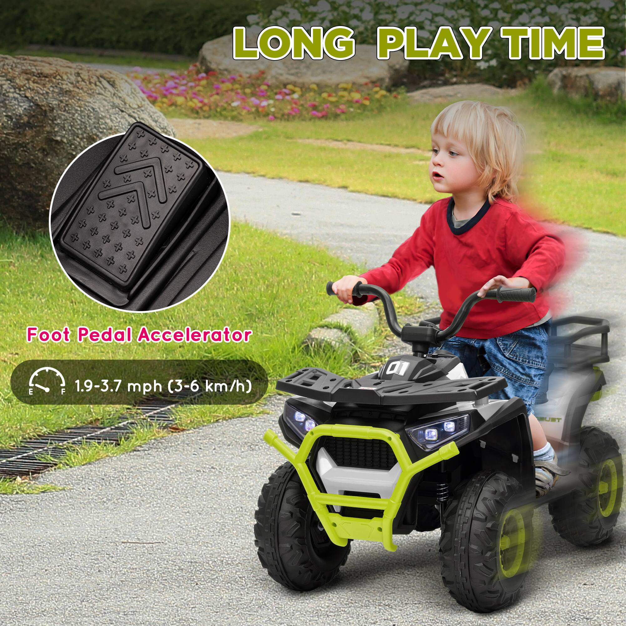 LONG PLAY TIME

Foot Pedal Accelerator

1.9-3.7 mph (3-6 km/h)
