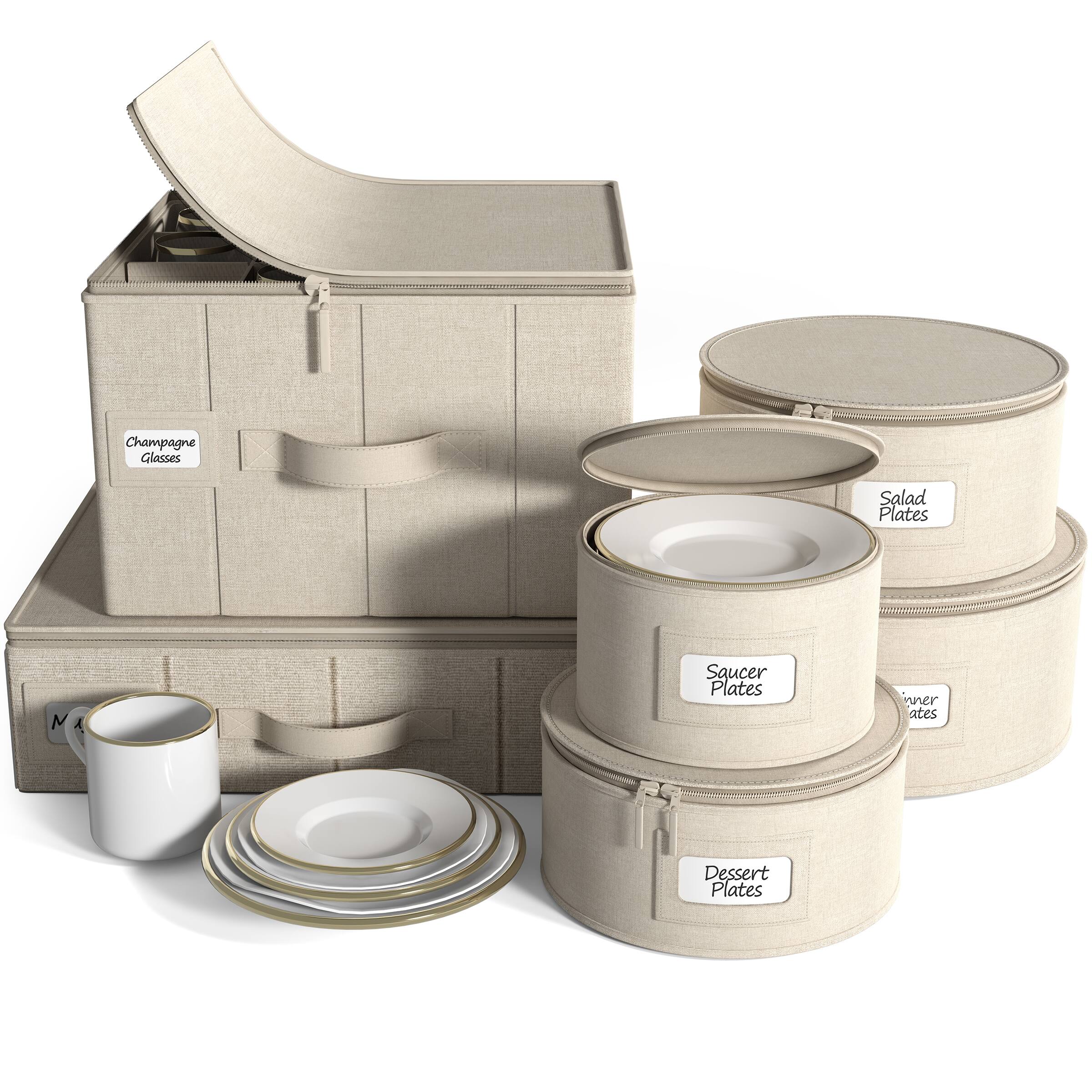 Sorbus - Dinnerware Container Set (6 Piece) - Beige - Beige / Gray