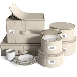 Sorbus - China Storage Containers 6-Piece Set - Hard Shell Dinnerware Organizer for Plates, Glasses, Mugs & Saucers - Beige