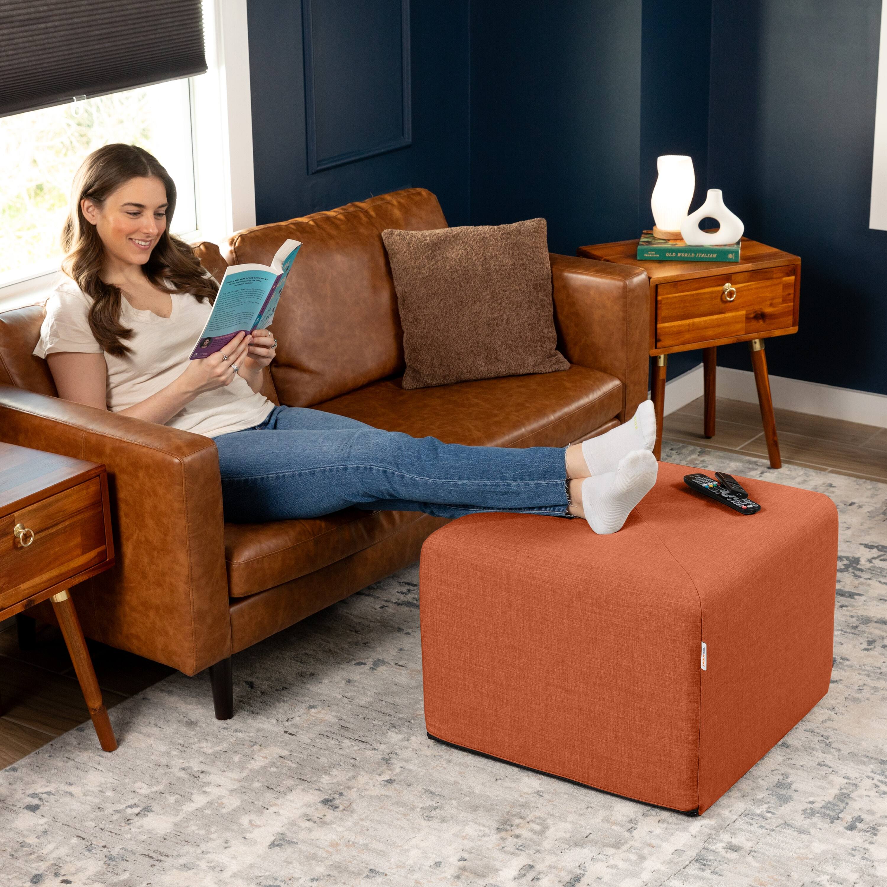 Alt View 1. Jaxx - Jaxx Monroe Square Foam Ottoman with Stain Resistant Performance Fabric, Large (24 x 24 x 18), Canyon Orange - Canyon Orange.