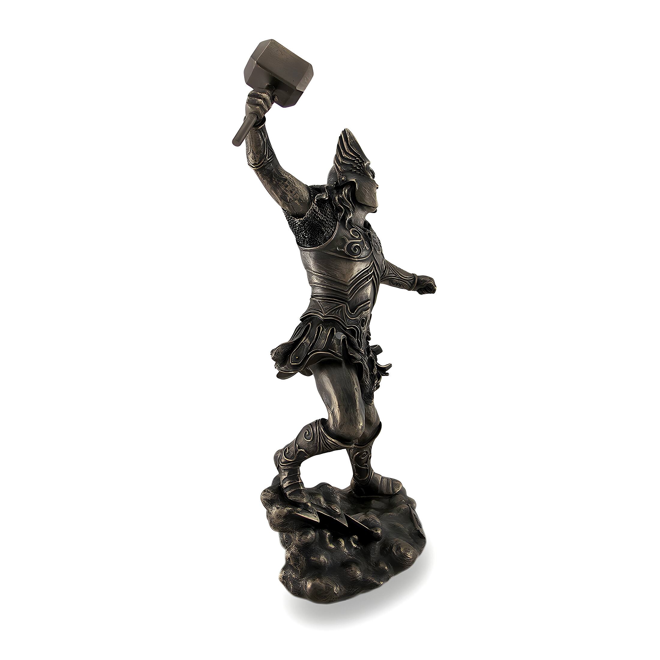 Alt View 1. Veronese Design - Thor, Norse God of Thunder, Wielding Hammer Sculptured Bronzed Statue - Bronze.