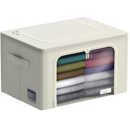 Sorbus - 1 Pack Storage Bins with Metal Frame, Foldable Clothes Organizer Bags, Fabric Containers with Window & Handle - Beige