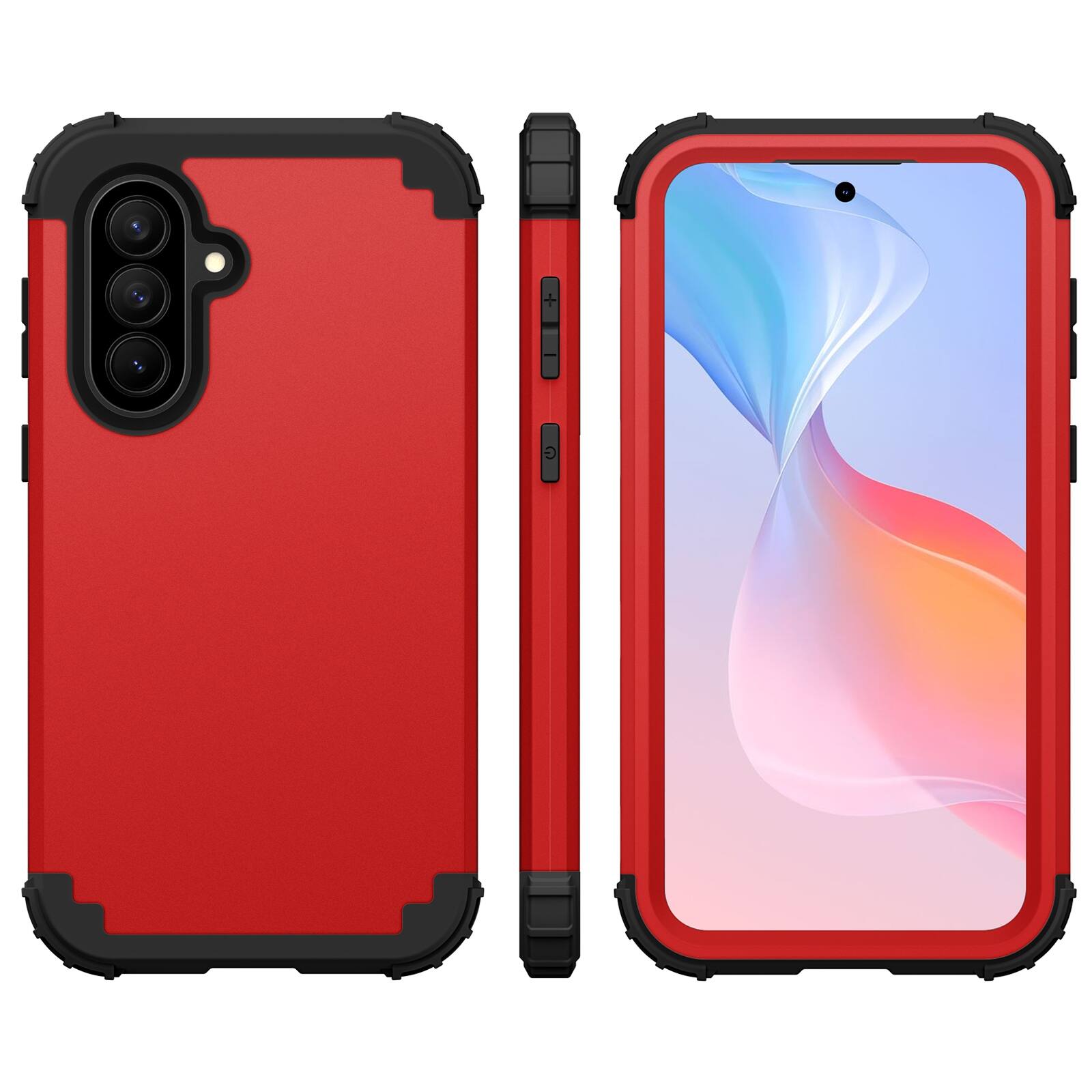 Angle. UUCOVER - Rugged Protective Case for Samsung Galaxy A37 5G, Shockproof Silicone+PC Case Heavy Duty Protection Back Cover - Red.