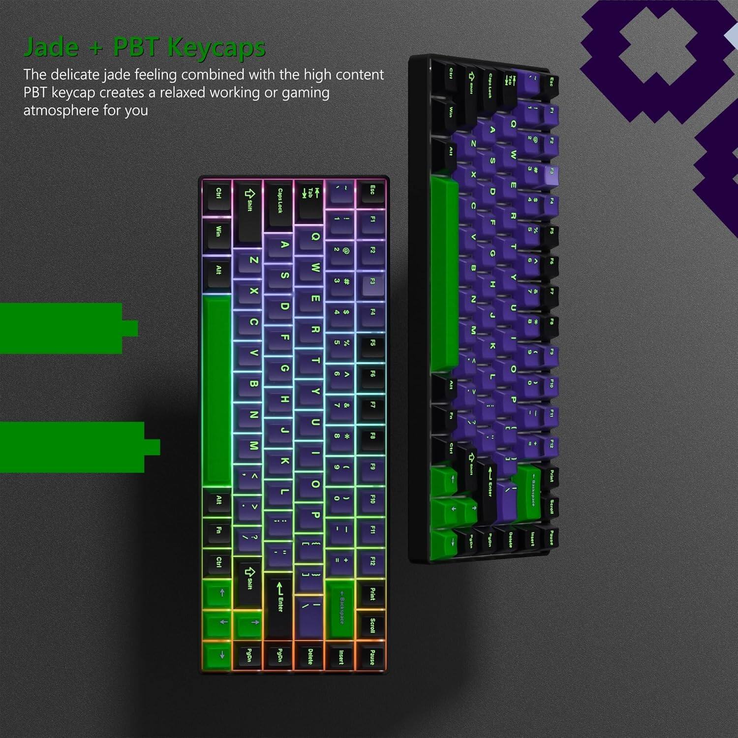 Jade + PBT Keycaps

The delicate jade feeling combined with the high content PBT keycap creates a relaxed working or gaming atmosphere for you