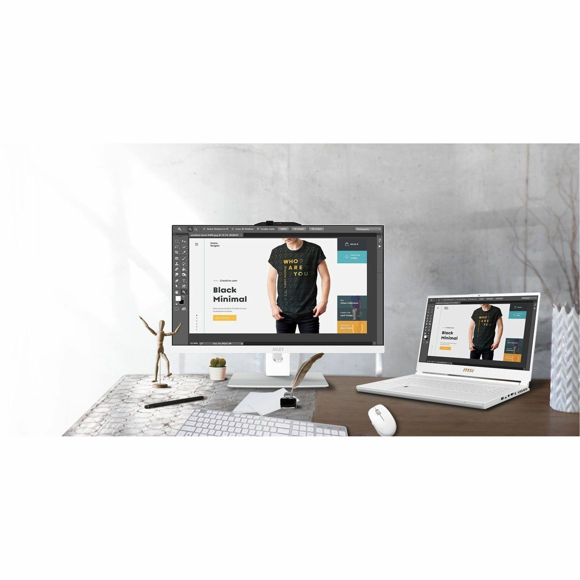 Black Minimal is a clothing brand that offers a minimalist and modern approach to fashion. The brand's website features a man wearing a black shirt, showcasing their clothing style. The website is displayed on a computer monitor and a laptop, both placed on a desk. The desk also has a keyboard and a mouse, indicating that it is a workspace.