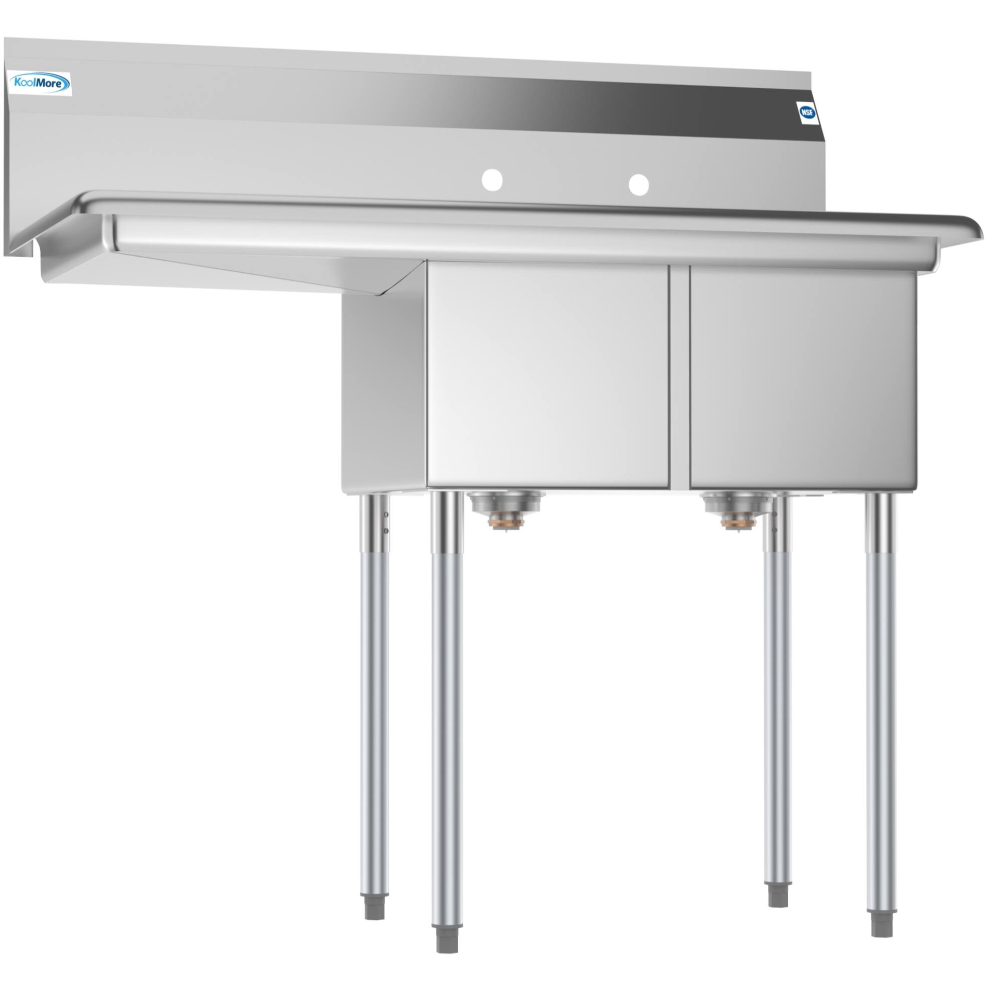 Angle. Koolmore - 43 in. Two Compartment Stainless Steel  Sink with Drainboard, Bowl Size 12"x 16"x 10" SB121610-16L3. - Stainless Steel.