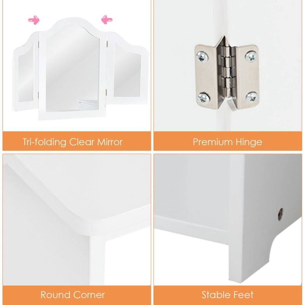 - Tri-folding Clear Mirror
- Premium Hinge
- Round Corner
- Stable Feet