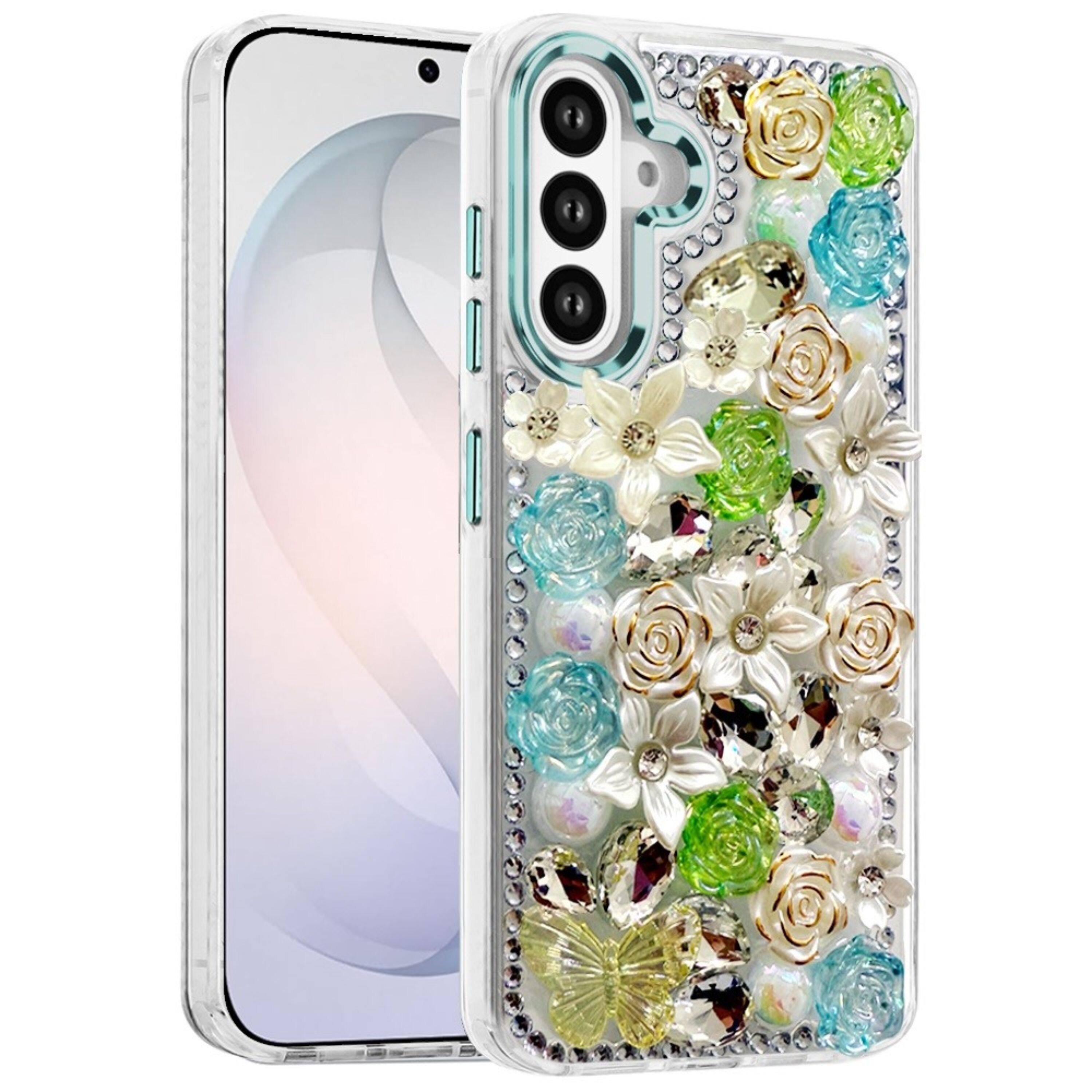 Angle. Kitcheniva - Floral Arrangement 3D Cover Plus Tempered Glass For Samsung S26 FE Green - Green.