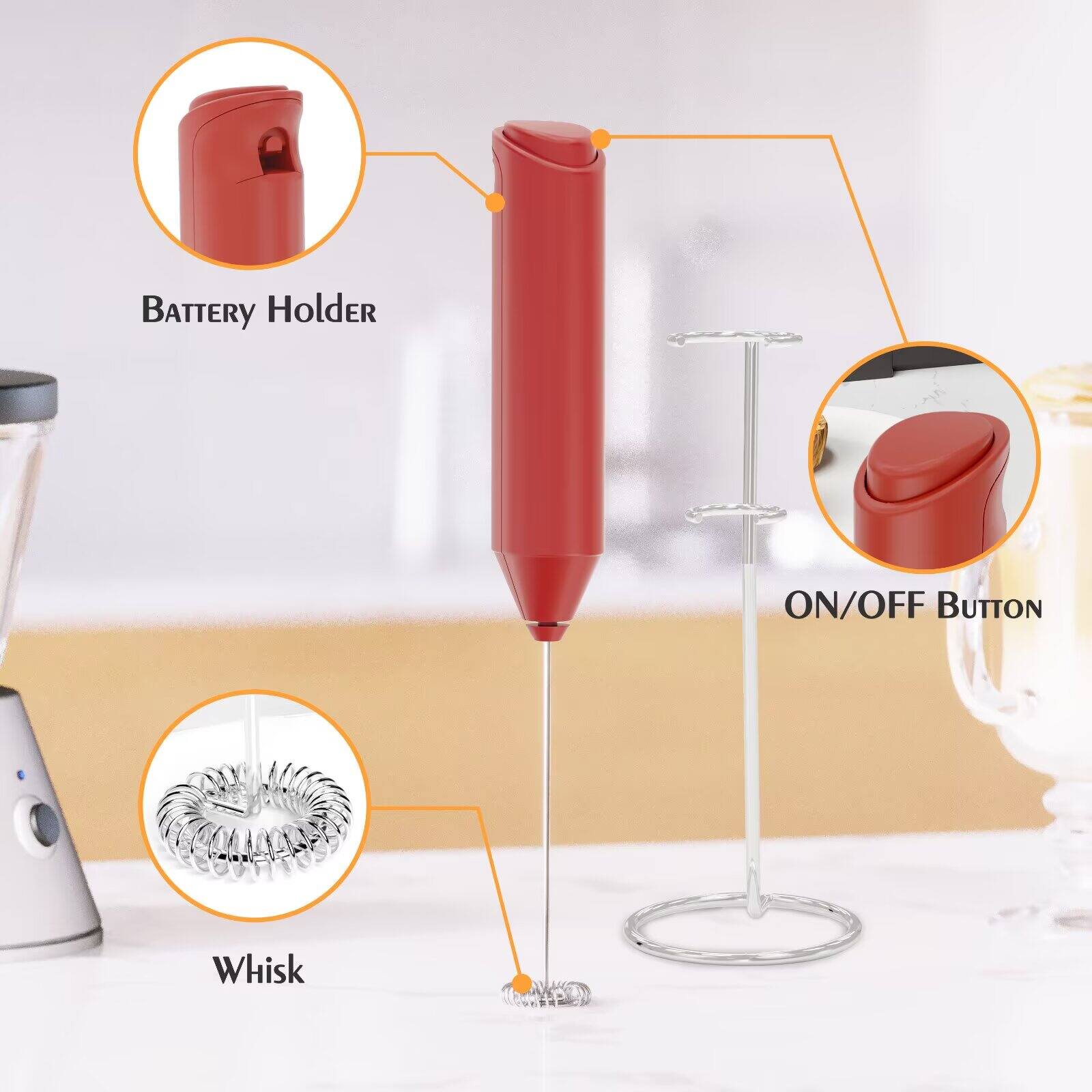 - Battery Holder
- ON/OFF Button
- Whisk