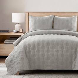 Hivvago - Full/Queen Hexagonal Pattern Lightweight Grey Textured Cotton 3 Piece Quilt Set - Gray