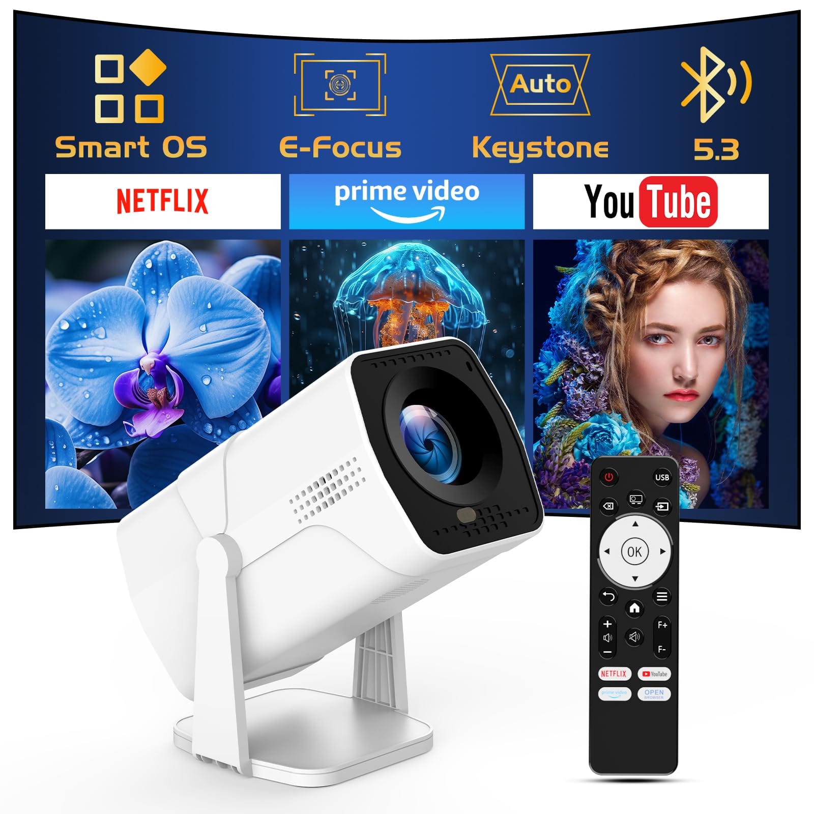 The Best Inks - 【netflix Officially Licensed】 Projector With Built In Apps 1080p Movie Wifi And Electric Focus & Auto Keystone 270° - Default