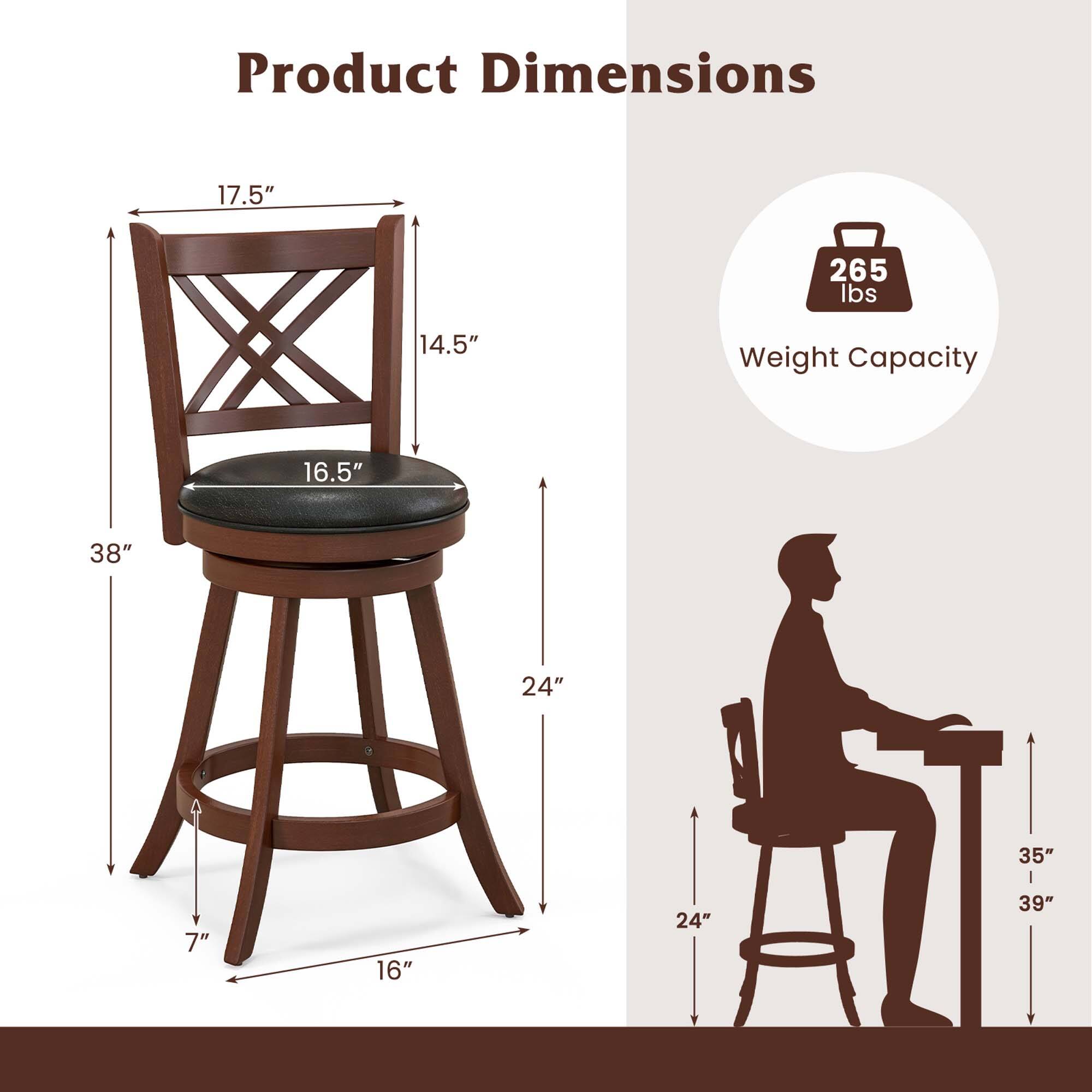 Product Dimensions: 17.5" x 265 lbs, 14.5" Weight Capacity: 16.5" x 38" x 24" x 35" x 7" x 16" x 24" x 39"