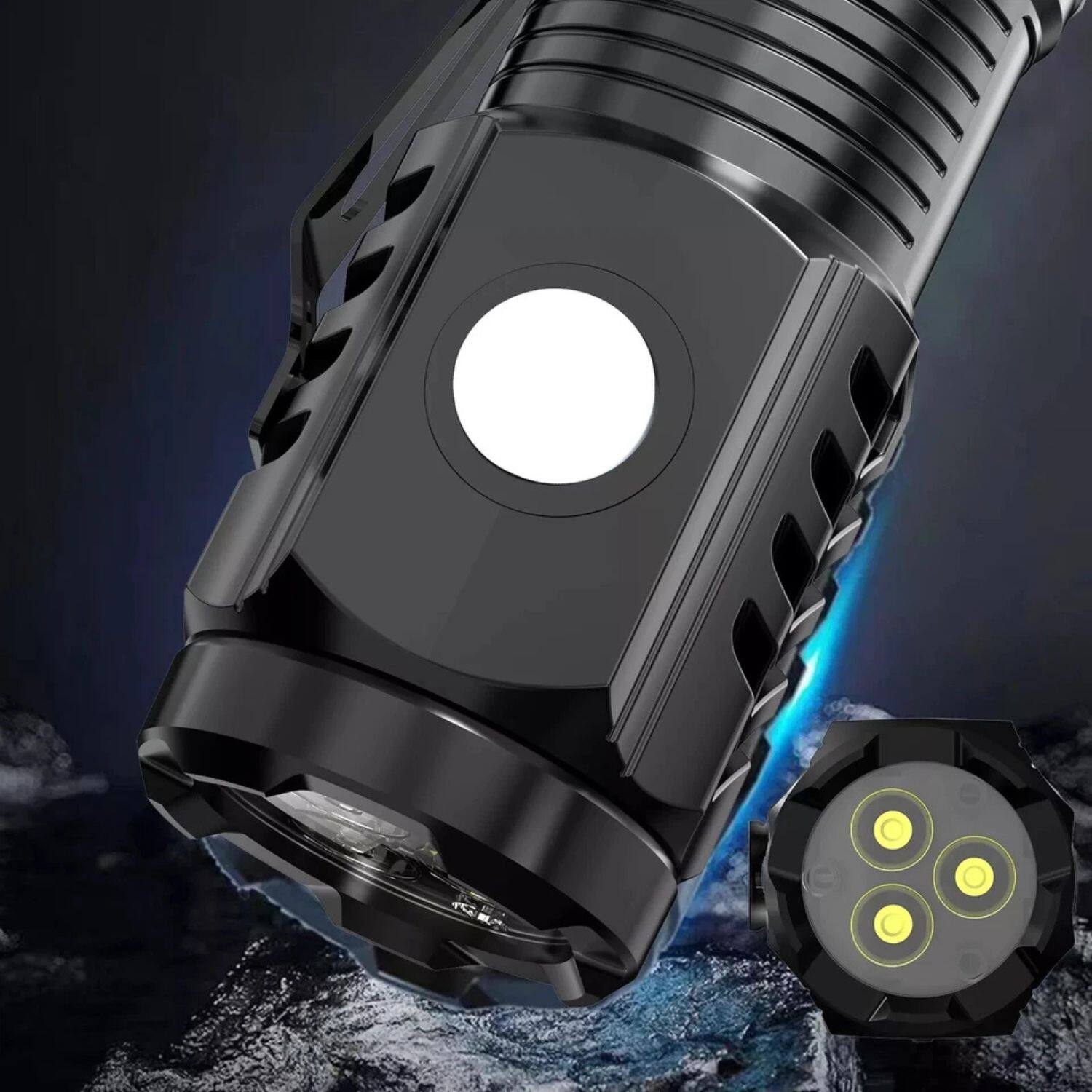 Alt View 6. Home Collection - Black Three-Eyed Monster Mini Flashlight Super Power Waterproof Outdoor Travel Torch.