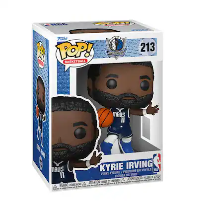 Sure, here is the corrected and grouped text from the image:
---
**Funko POP! BASKETBALL**
**213**
**MAUS 11**
**KYRIE IRVING**
**VINYL FIGURE / FIGURINE EN VINYLE / FIGURA DE VINIL**
**WARNING: CHOKING HAZARD - ATTENTION: DANGER - ADVERTENCIA: PEUGO DE ASFIXIA**
**Small parts not suitable for children under 3 years. / Petits pièces, pas adaptés pour les enfants de moins de 3 ans. / Piezas pequeñas, no son adecuadas para niños menores de 3 años.**
---
This text is organized to reflect the information on the packaging accurately.