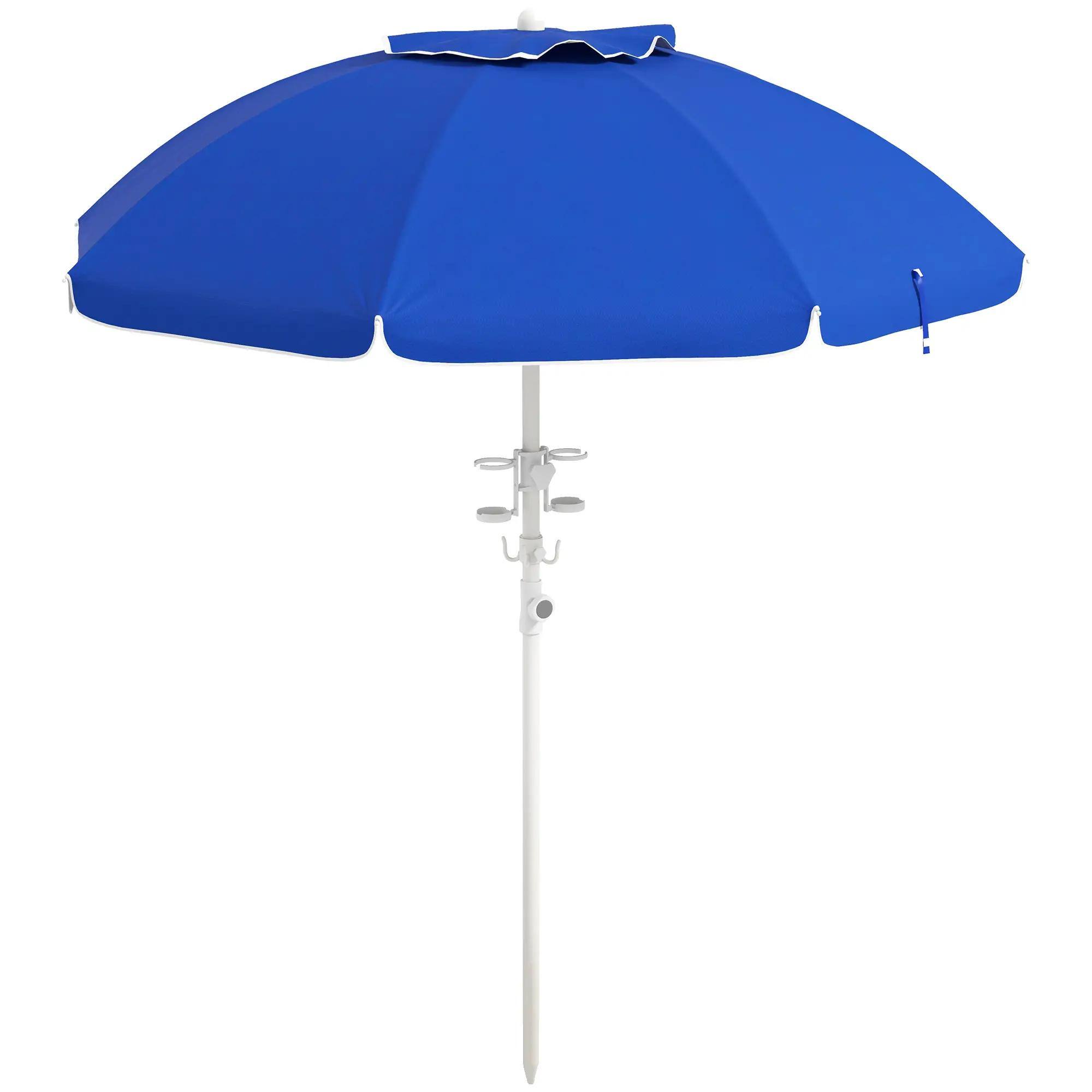 Front. Spaco - Spaco 5.7ft Travel Beach Umbrella with Tilt,Vent,Cup Holders,Hooks,Ruffles - Blue.