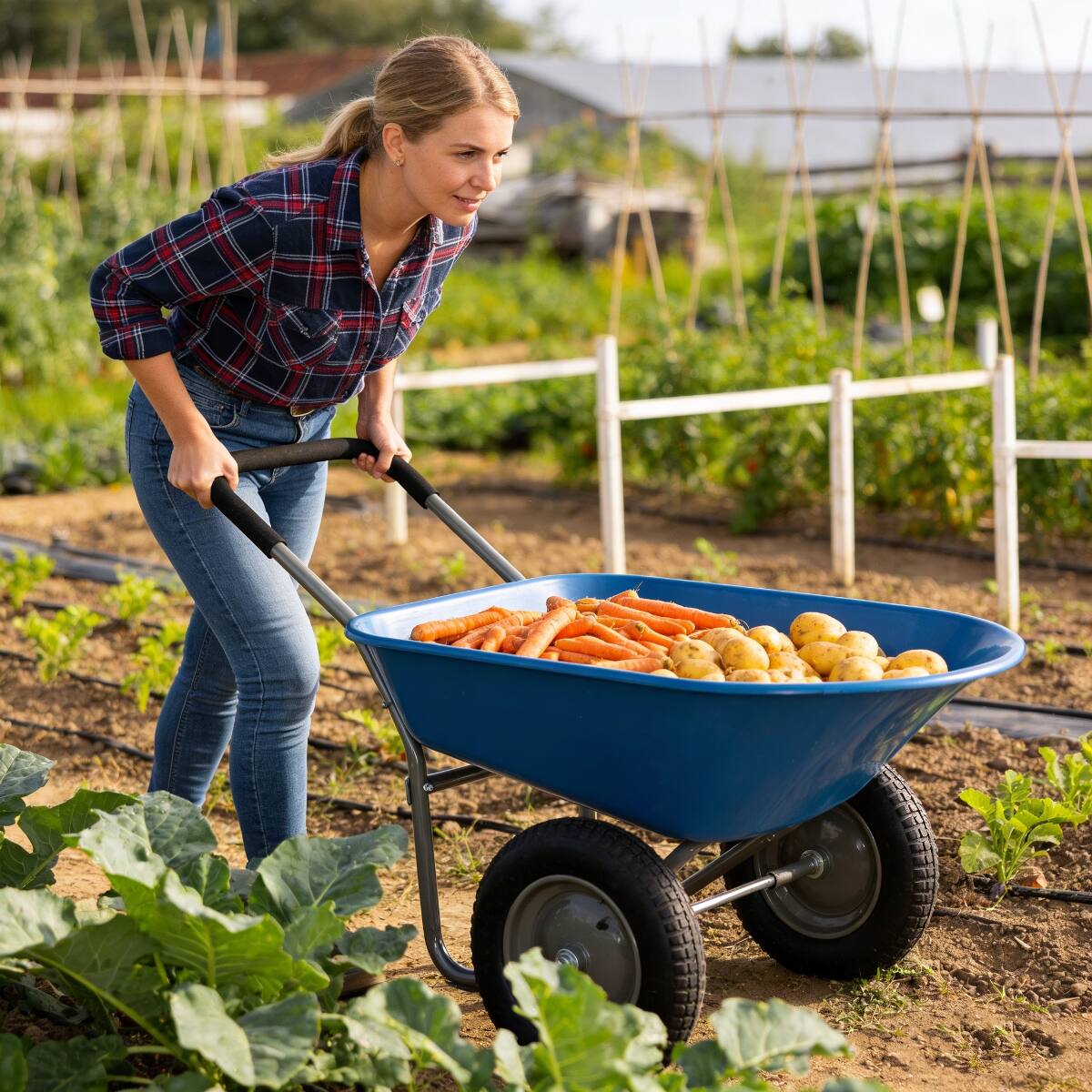 Alt View 1. Loheer - Loheer Blue Two Wheeled Garden Trolley 300 lb Capacity 15 Inch Pneumatic Wheels.