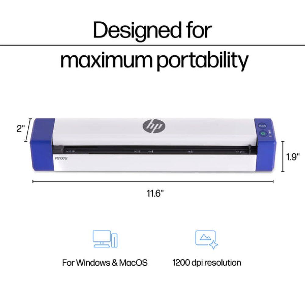 Designed for maximum portability

2" x 1.9" x 11.6"

HP PS100W

For Windows & MacOS

1200 dpi resolution