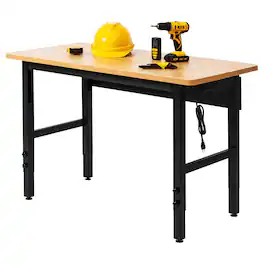 Steelite - 48"x24" Garage Workbench with Power Outlet, Hardwood Top, Adjustable Height, 2000 LBS Load Capacity