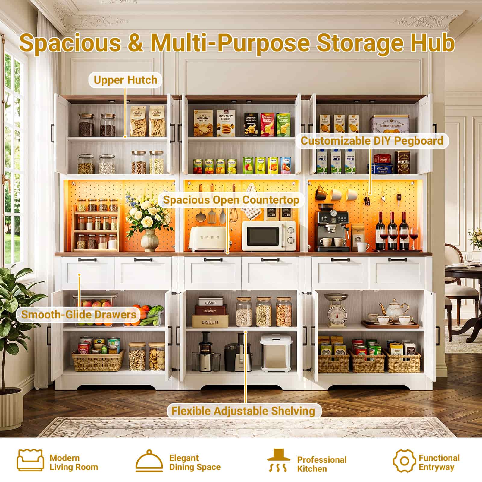 Spacious & Multi-Purpose Storage Hub

Upper Hutch

Customizable DIY Pegboard

Spacious Open Countertop

Smooth-Glide Drawers

Flexible Adjustable Shelving

Modern Living Room

Elegant Dining Space

Professional Kitchen

Functional Entryway