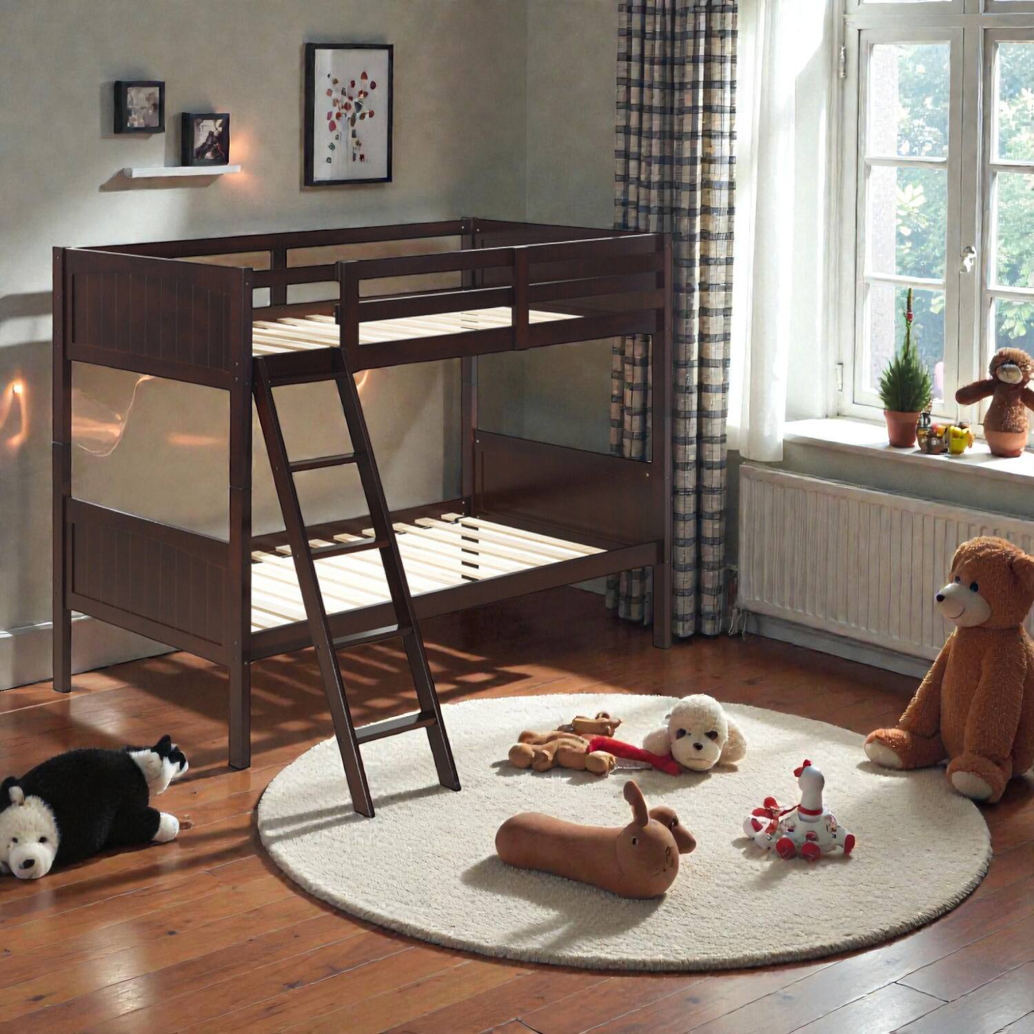 Front. Hivvago - Twin Size Wooden Bunk Bed featuring Ladder and Protective Safety Rails - Brown.