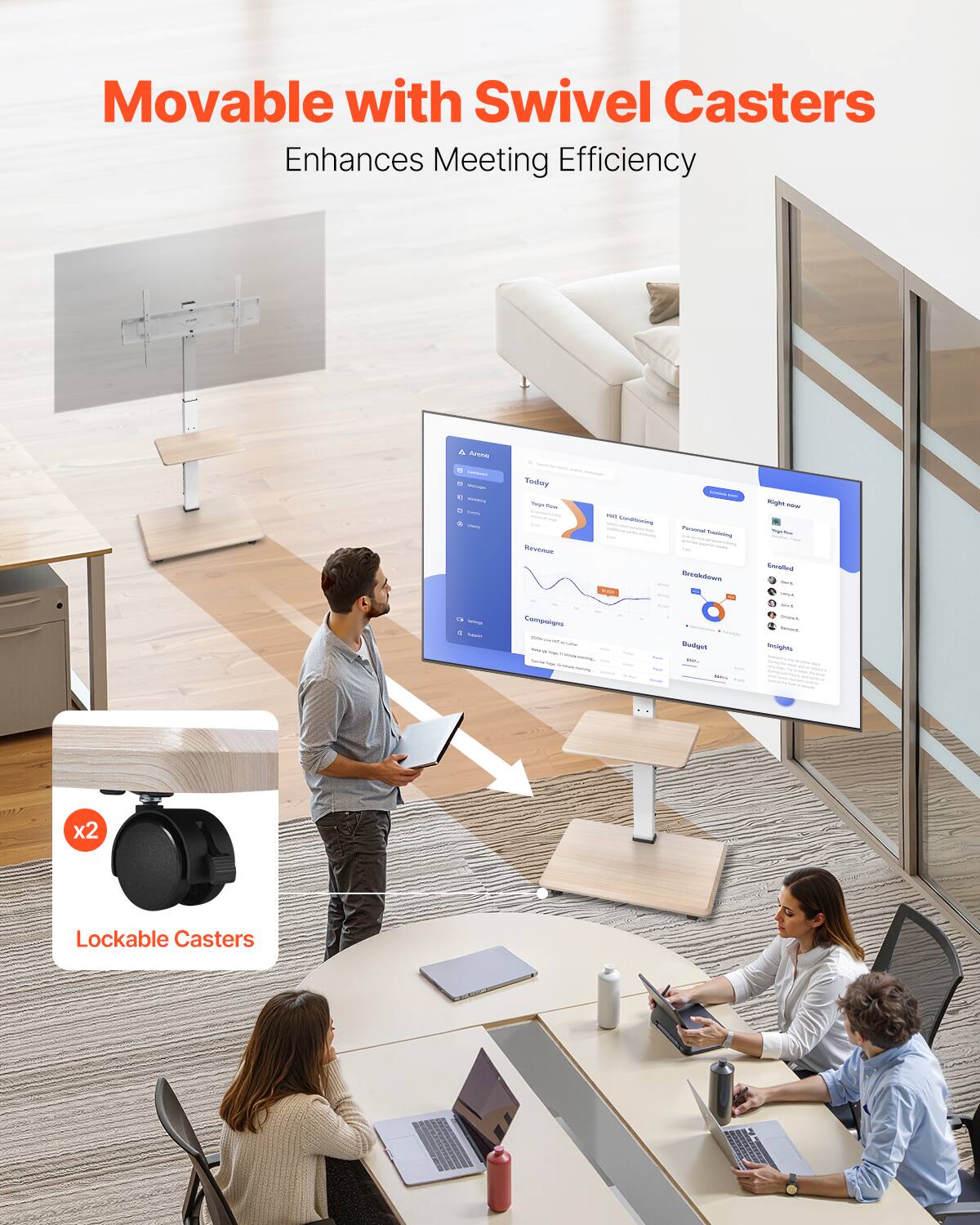 Movable with Swivel Casters Enhances Meeting Efficiency

Today

Revenue

Breakdown

Budget

Insights

Enrolled

x2 Lockable Casters