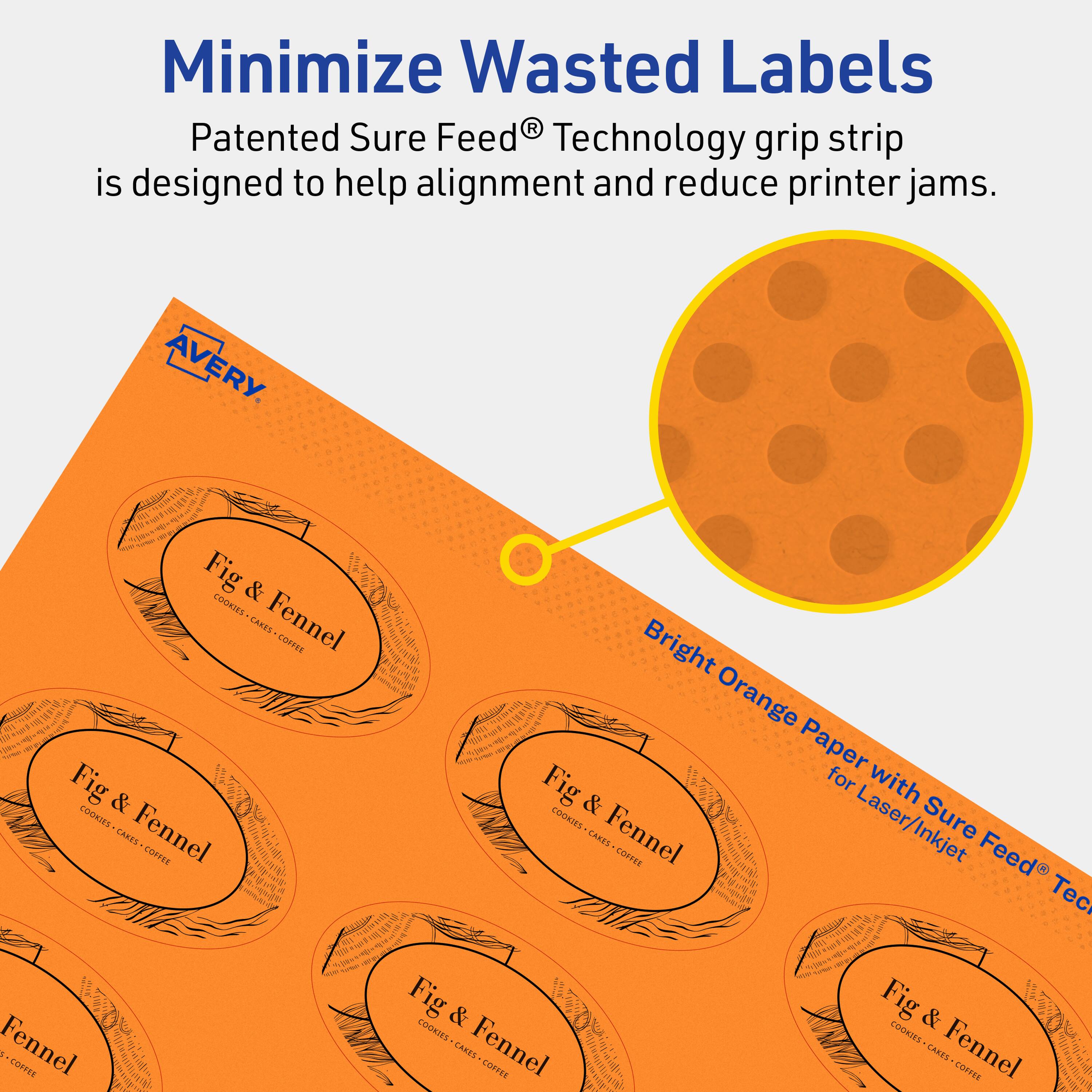 Minimize Wasted Labels

Patented Sure Feed® Technology grip strip is designed to help alignment and reduce printer jams.

AVERY

Bright Orange Paper with Sure Feed® Technology for Laser/Inkjet

Fig & Fennel
COOKIES - CAKES - COFFEE