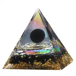 Refined Abode Design - Amethyst Orgone Pyramid for Meditation, Stress Relief & Wealth Energy – 2.4" Handmade Crystal Decor - Steel Ring
