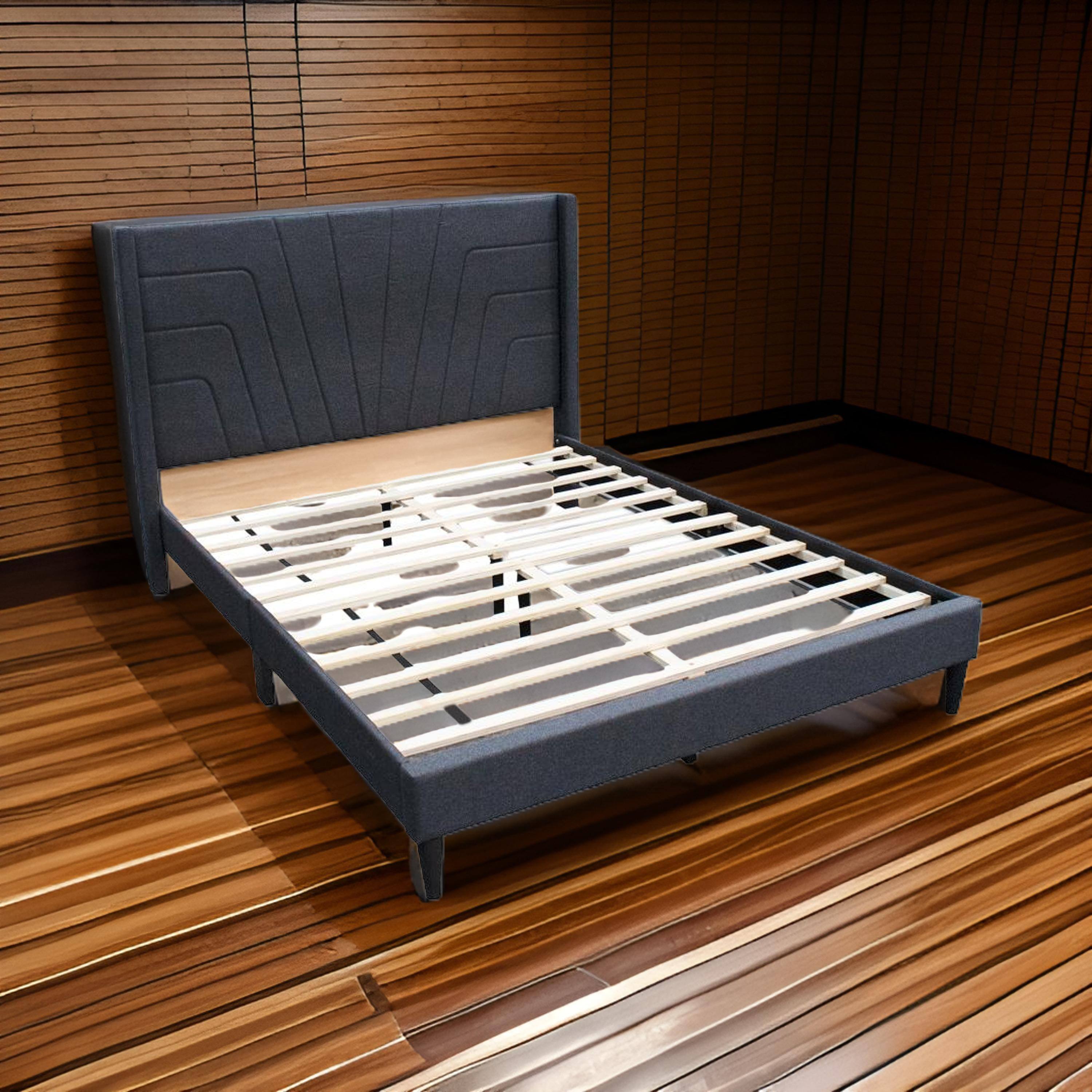 Alt View 5. Manhattan Lane - Nny Queen Size Bed with Tufted Headboard, Charcoal Burlap Upholstery - Gray, Black.