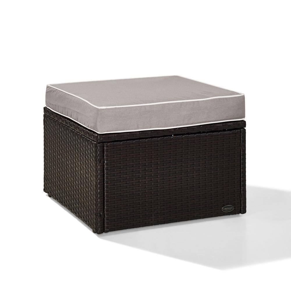 Alt View 1. Crosley Furniture - Palm Harbor Wicker Outdoor Ottoman - Gray.