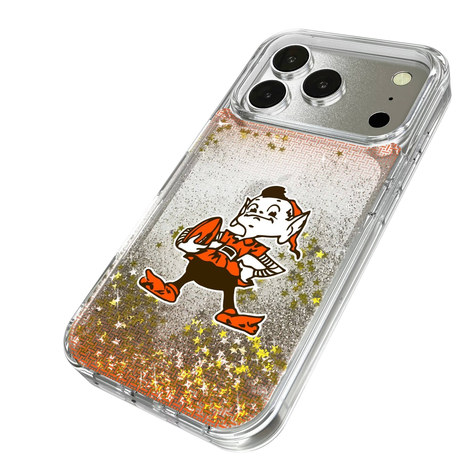 Alt View 1. Keyscaper - Cleveland Browns Linen Logo iPhone Glitter Case - 15 Pro Max - Multicolor.