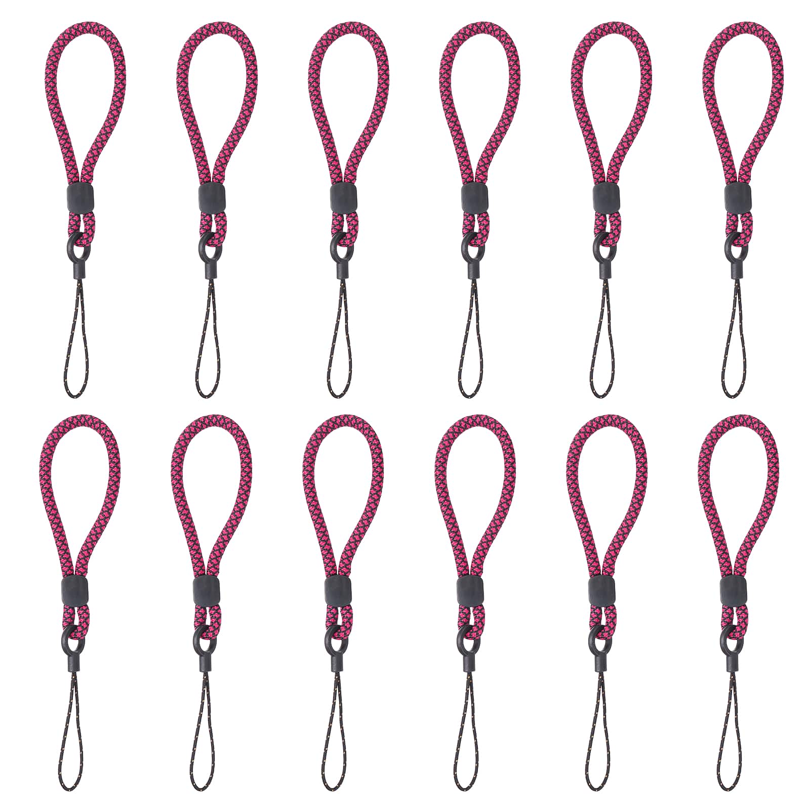 Unique Bargains - 12pcs Phone Lanyards Finger Strap, Short Anti-loss Hanging Rope for Phone, Key, Flashlight, USB Badge - Black,Rose Red