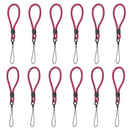Unique Bargains - 12pcs Phone Lanyards Finger Strap, Short Anti-loss Hanging Rope for Phone, Key, Flashlight, USB Badge - Black,Rose Red
