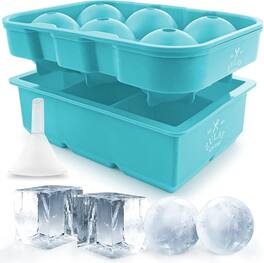 Zulay Kitchen - Silicone Ice Cube Trays Set of 2 - Large Square Ice Cube Molds and Sphere Ice Ball Maker with Lid - Blue