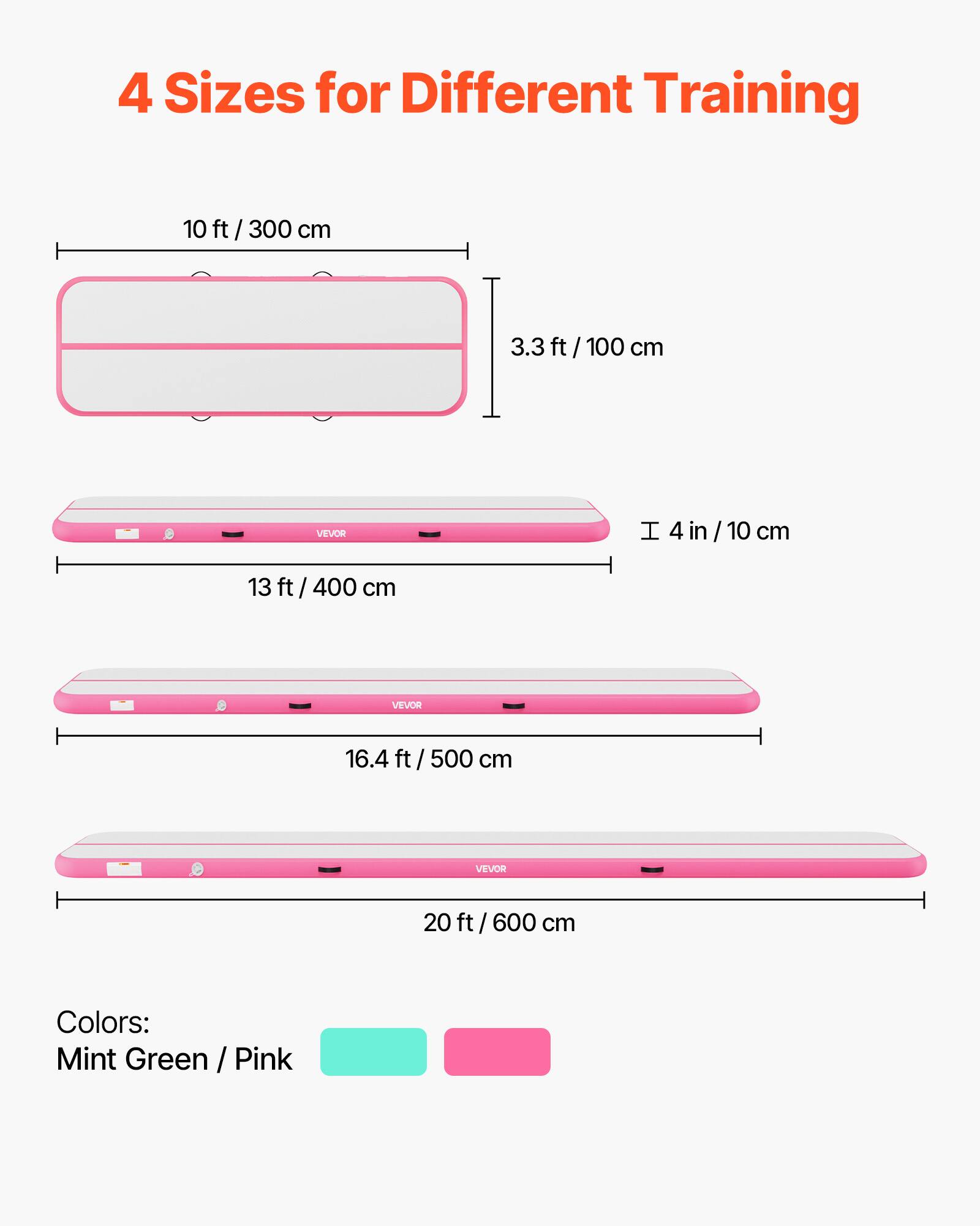 4 Sizes for Different Training

10 ft / 300 cm
3.3 ft / 100 cm
I 4 in / 10 cm

13 ft / 400 cm
16.4 ft / 500 cm
20 ft / 600 cm

Colors: Mint Green / Pink