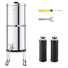 VEVOR - Gravity-fed Water Filter System, 2.25G 304 Stainless-Steel Countertop Water Filtration System - Silver