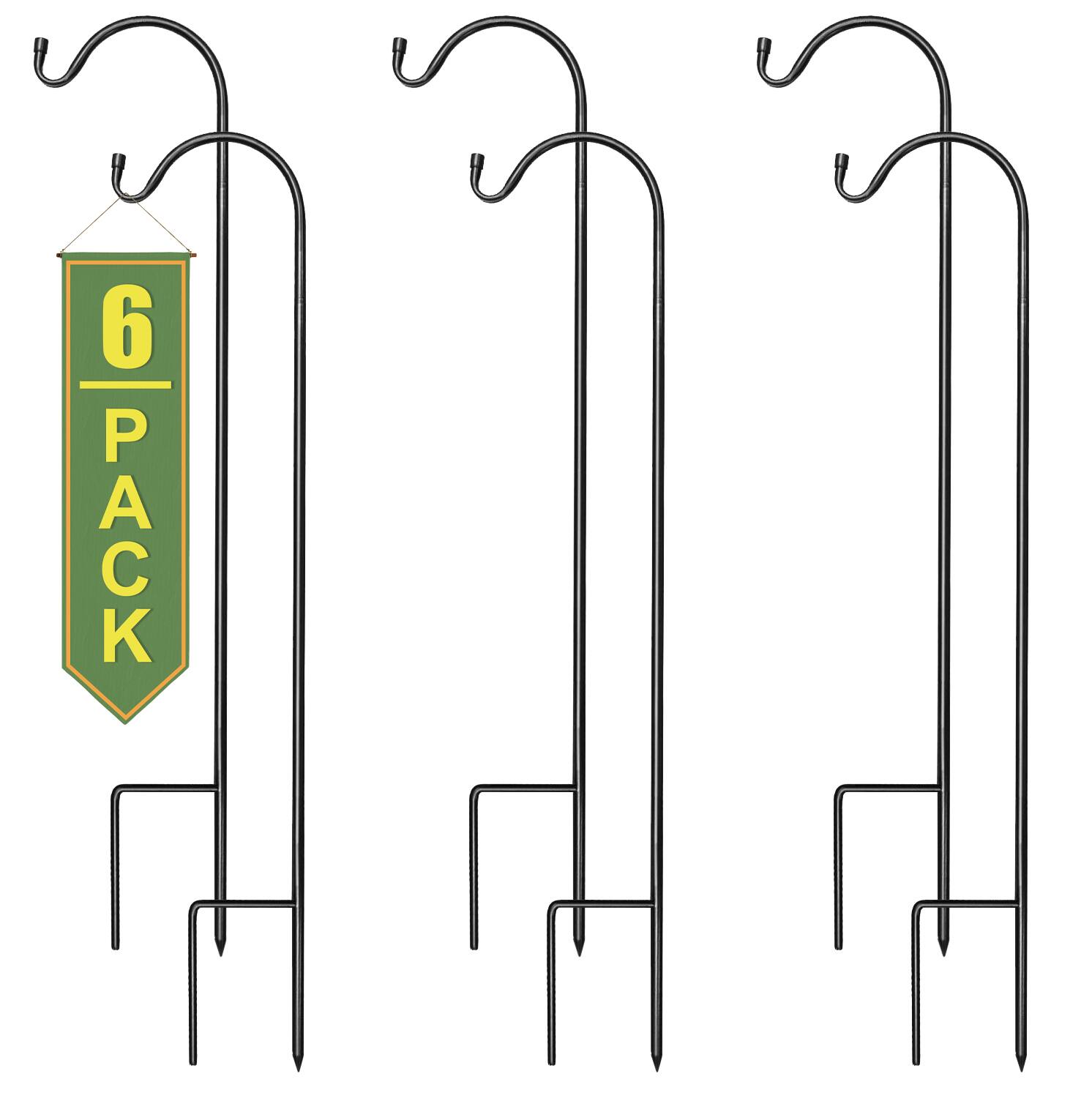 Sorbus - Shepherds Hooks for Outdoor - Set of 6 Extendable Garden Planter Stakes for Bird Feeders, Outdoor Décor - Black