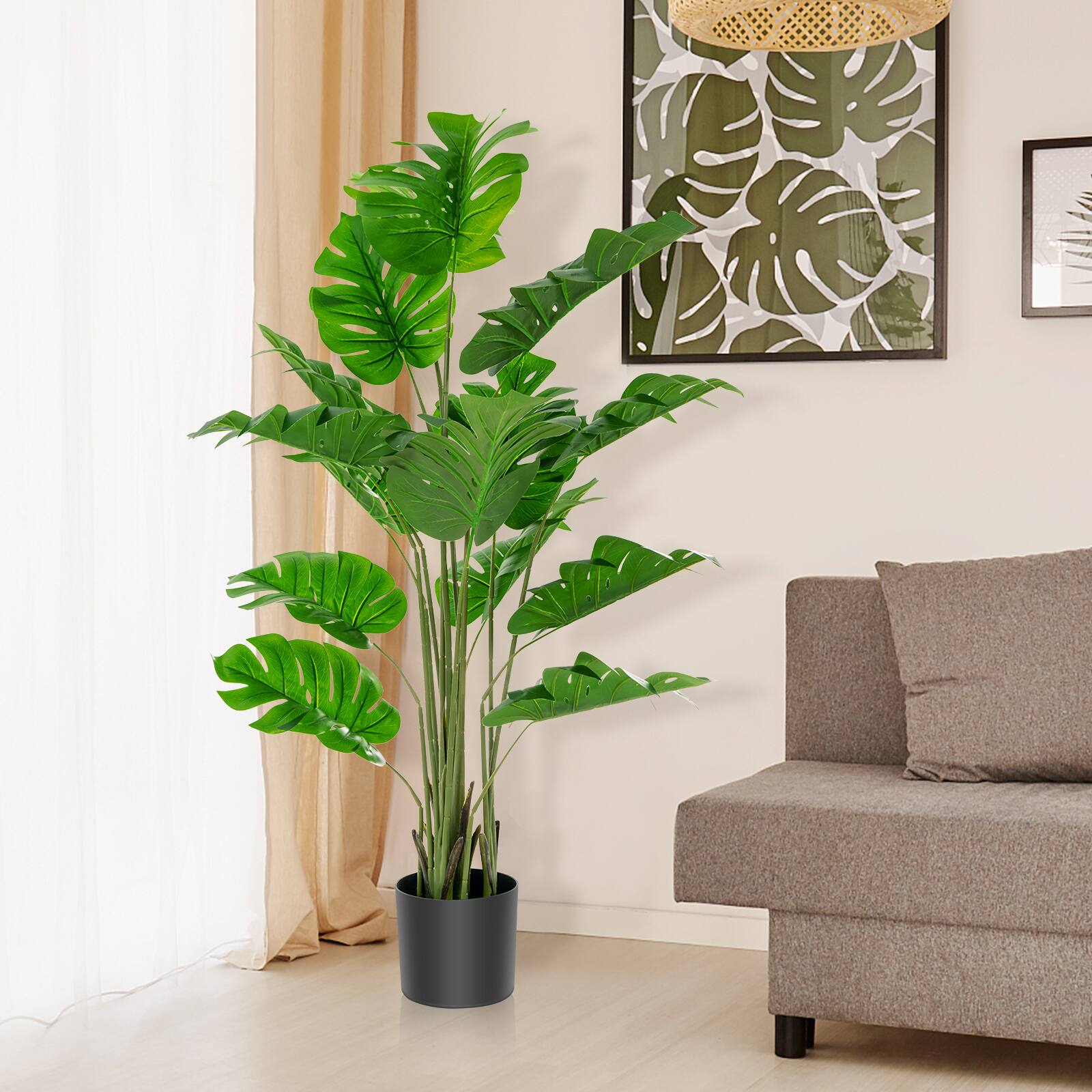 Alt View 1. Costway - Costway 2PCS 5ft Artificial Tree Fake Monstera Deliciosa Plant in Pot with 15 Split Leaves Faux Plant - Green,Black.