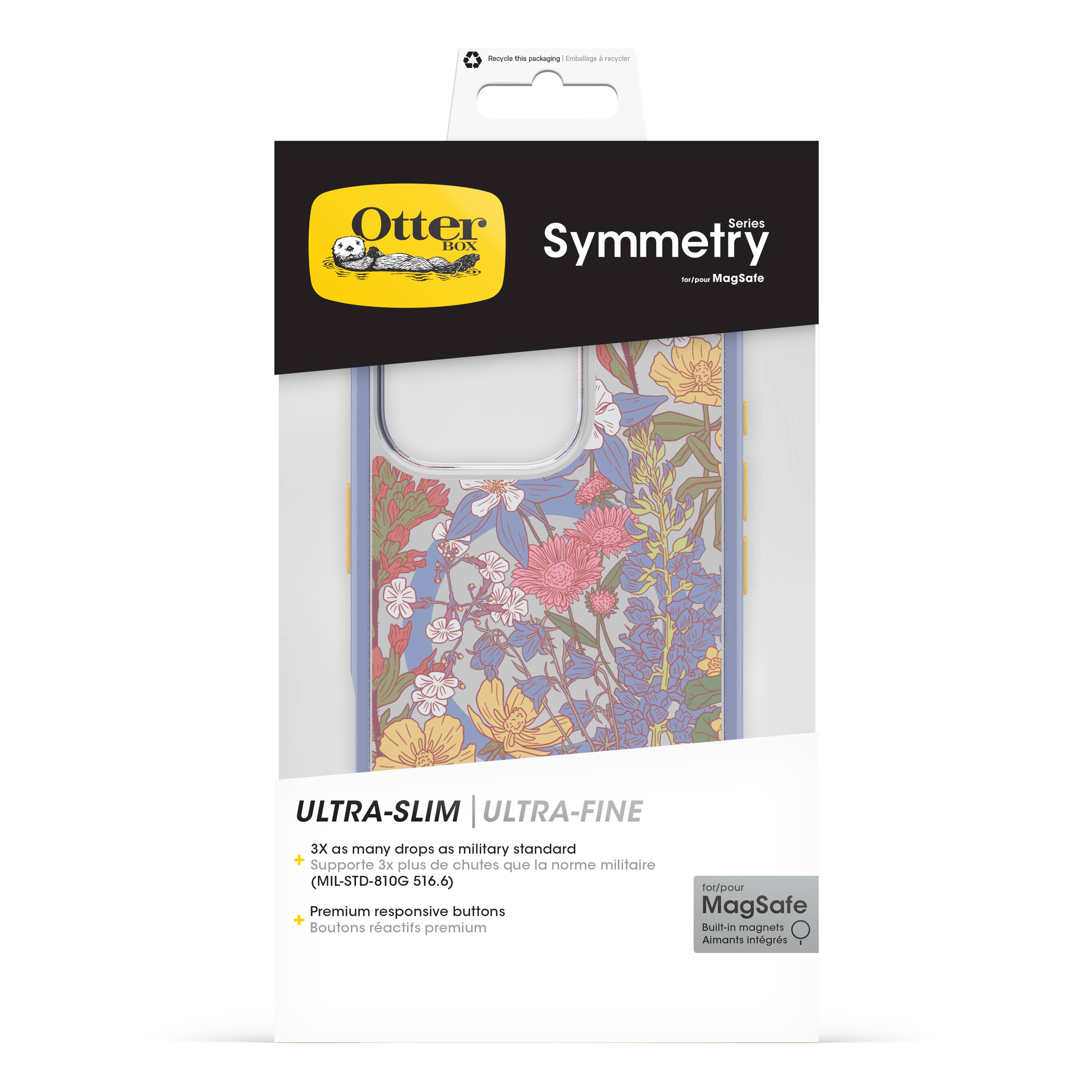 Otter Series BOX Symmetry - MagSafe ULTRA-SLIM | ULTRA-FINE 3X as many drops as military standard + 3x plus de chutes la norme militaire Supporte que (MIL-STD-810G 516.6) fou/pour Premium responsive buttons MagSafe + Boutons ractifs premium Buitt-in magnets Aimants intgrs