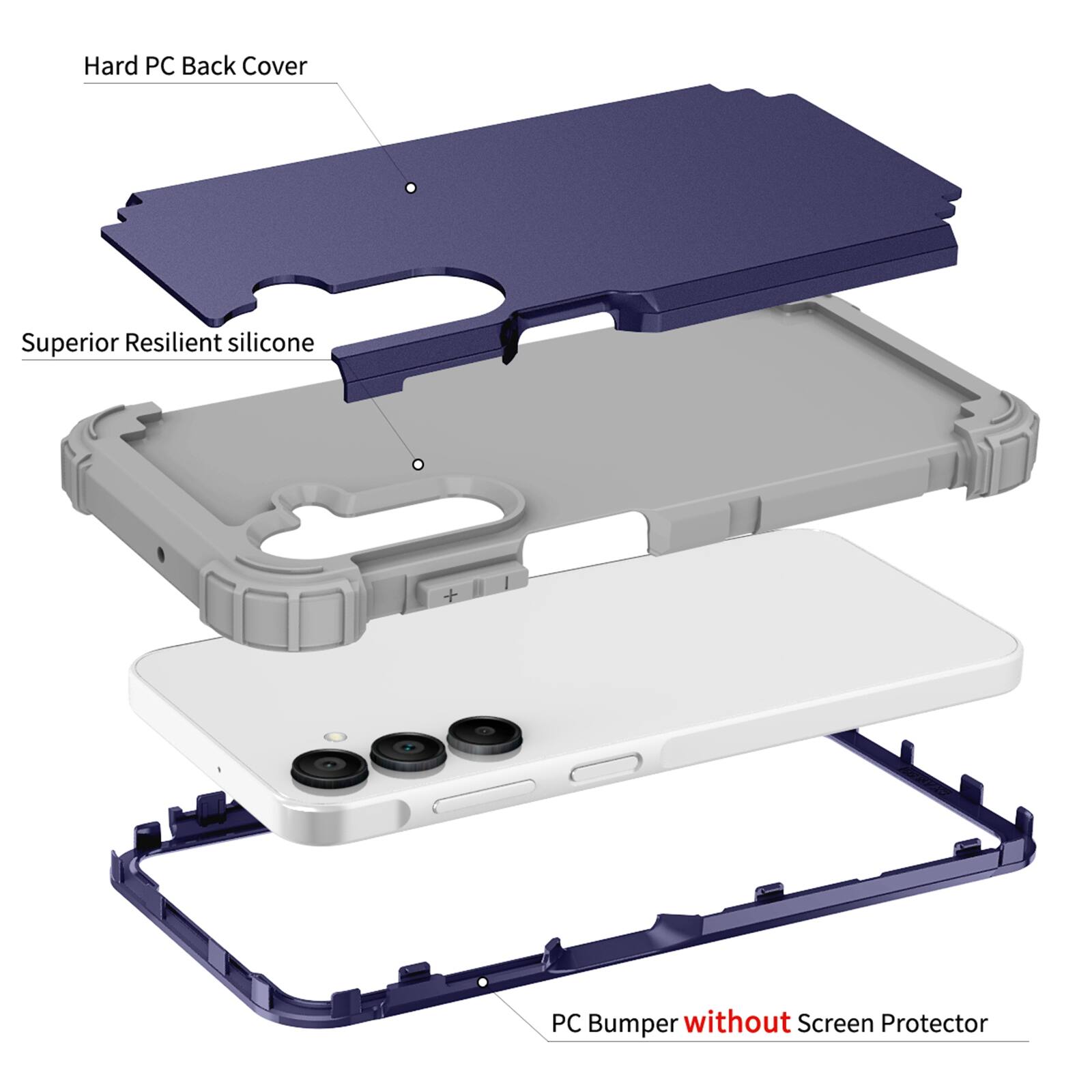 Hard PC Back Cover  
Superior Resilient silicone  
PC Bumper without Screen Protector