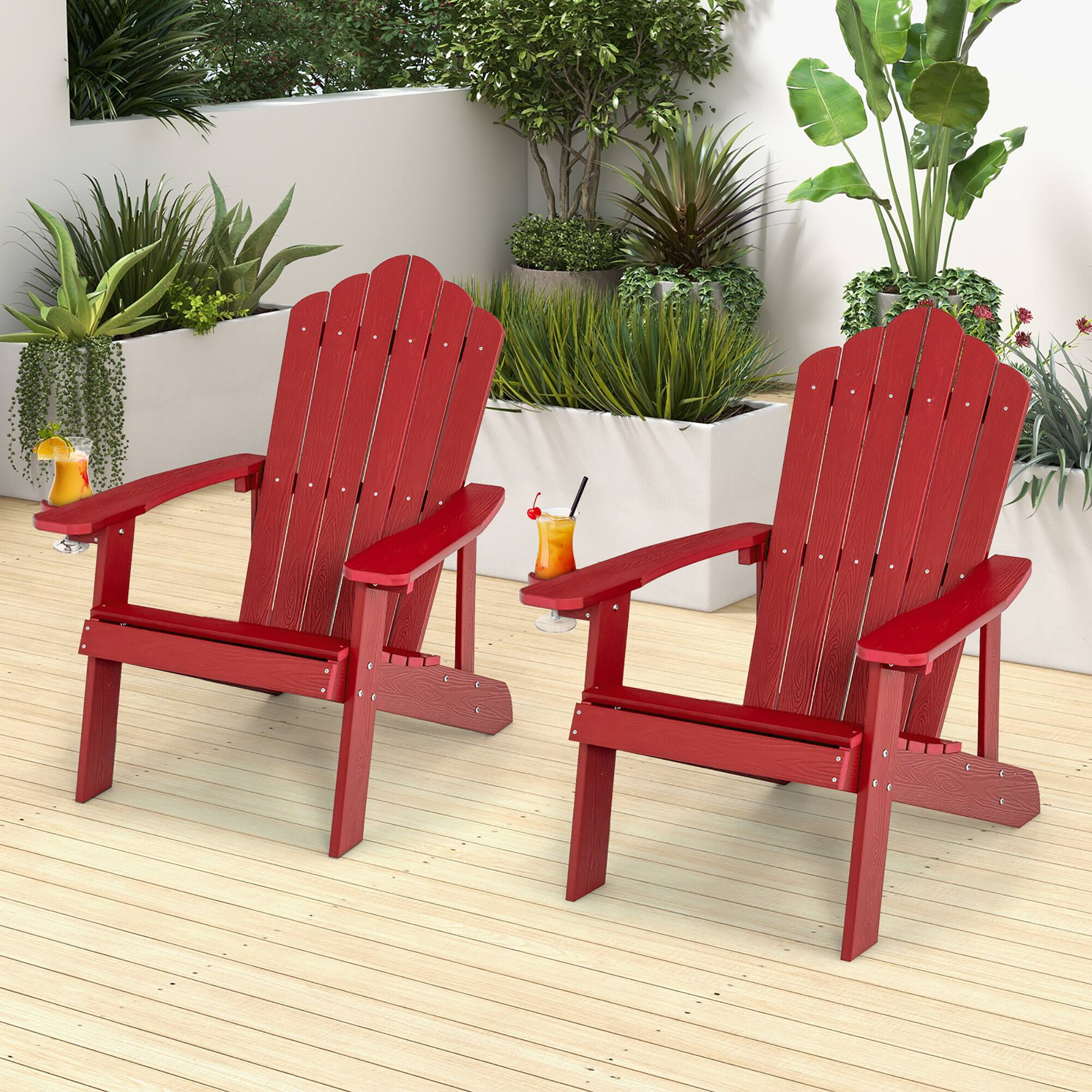 Alt View 10. Costway - Costway Patio HIPS Adirondack Chair with Cup Holder Weather Resistant Outdoor 380 LBS - Red.