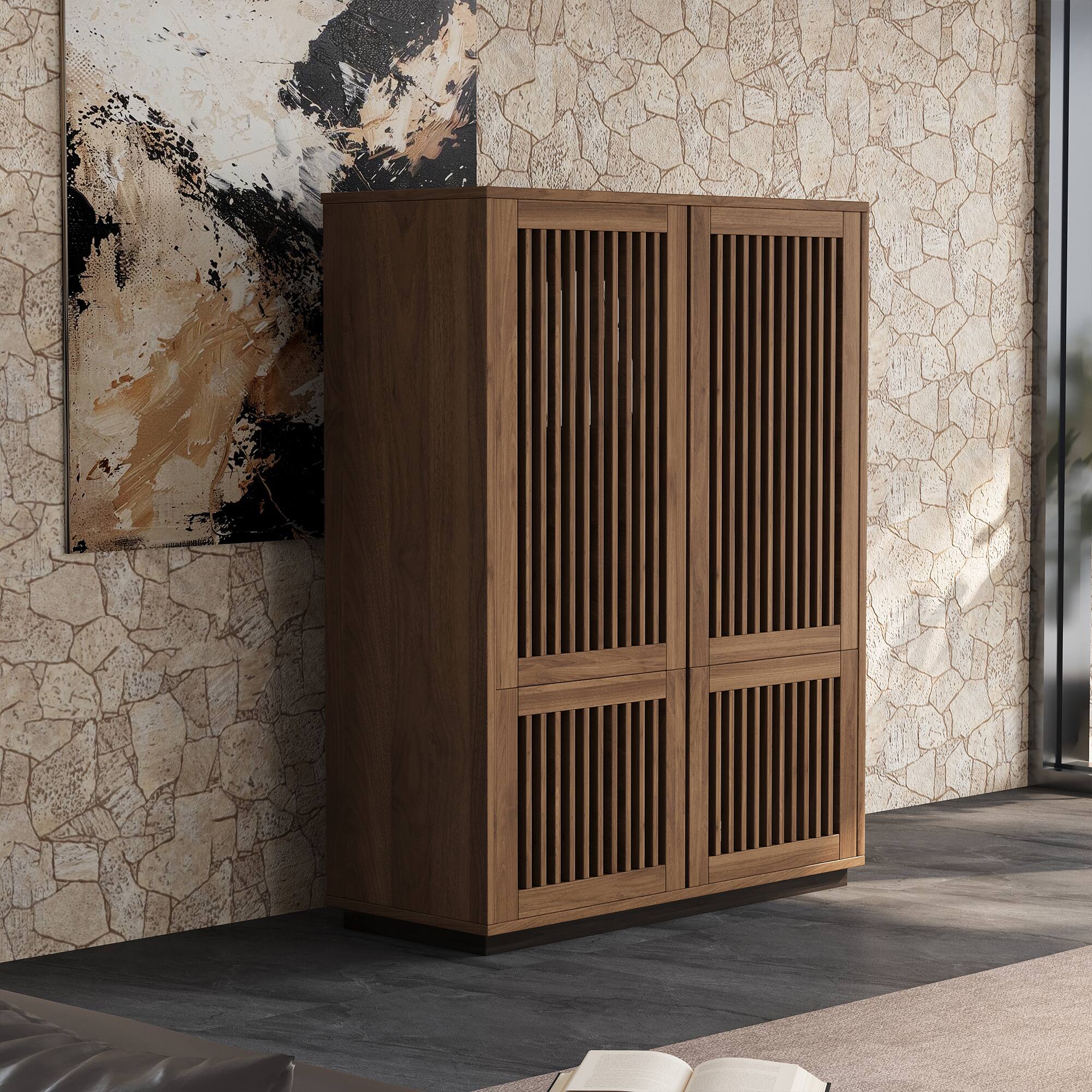 Alt View 2. luck idea - 34.84" Storage Cabinet with Adjustable or Removable Shelves - Walnut color.