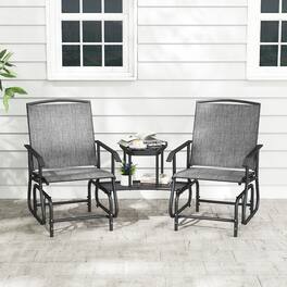 Costway - 2-Seater Outdoor Glider Bench with 2-Tier Center Table, Breathable Mesh Fabric Seat - Gray