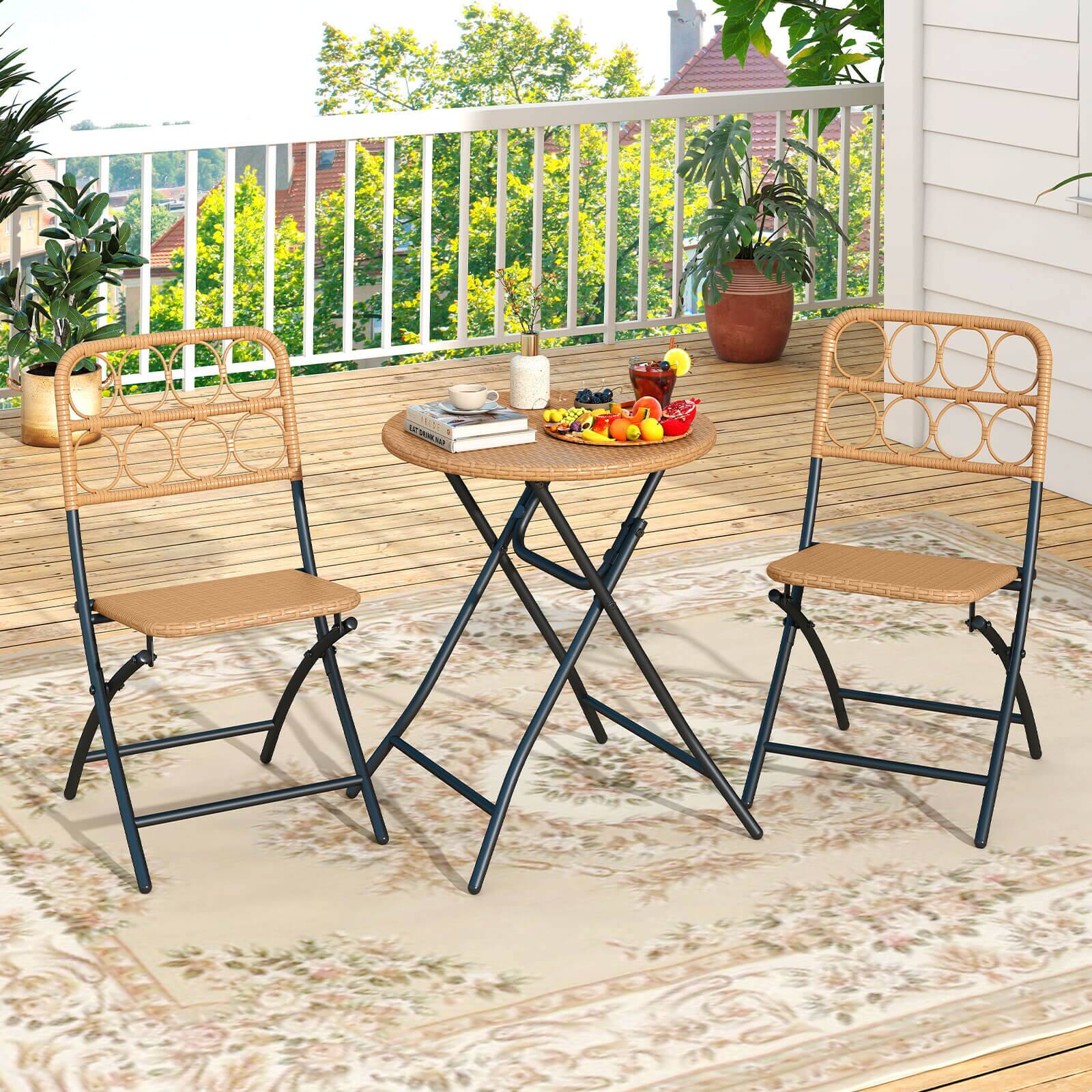 Alt View 1. Costway - Costway 3 PCS Patio Bistro Set with Wicker Seat & Tabletop for Backyard, Garden, Balcony - Brown.