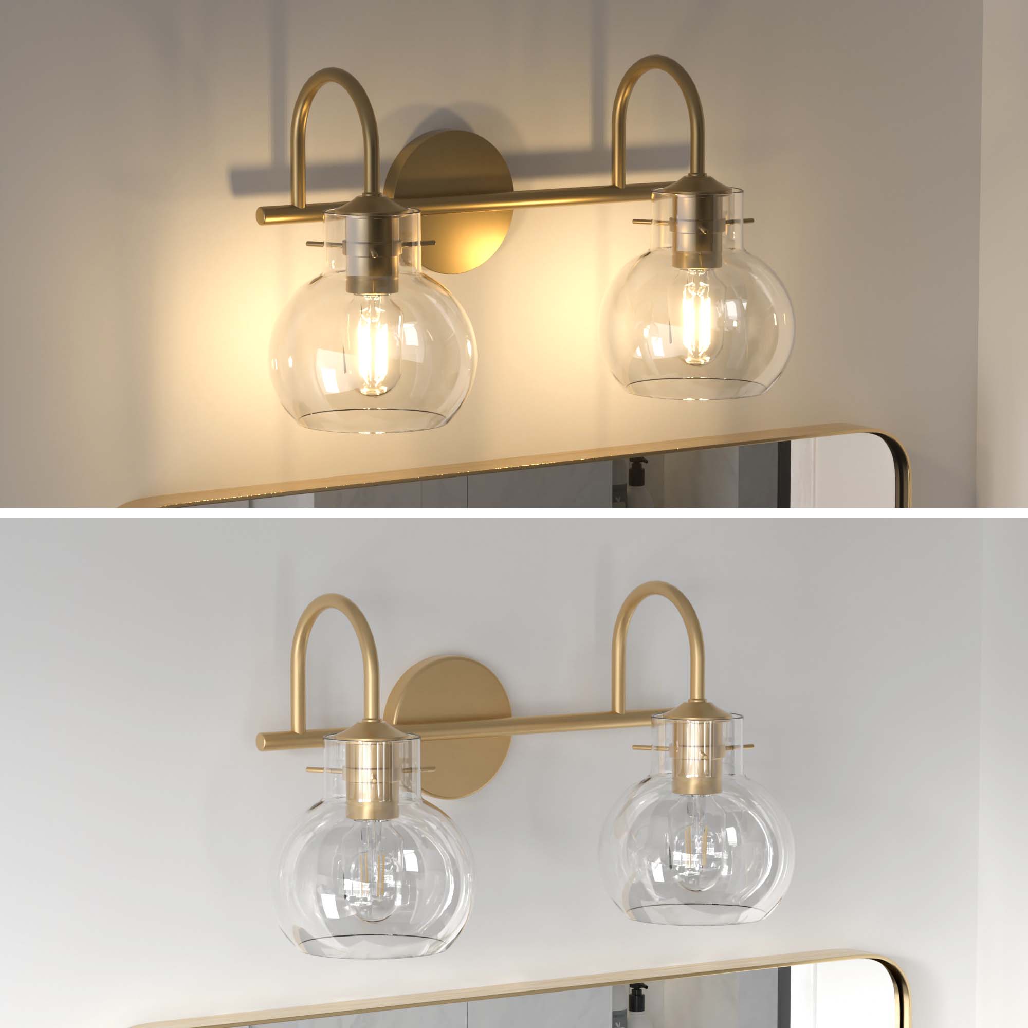 Alt View 5. PAIHOME - 2-Light Bathroom Light Fixtures, 11" Modern Vanity Lights with Clear Glass Shade, Bathroom Wall Lamp, E26 Base UL Listed - Gold.