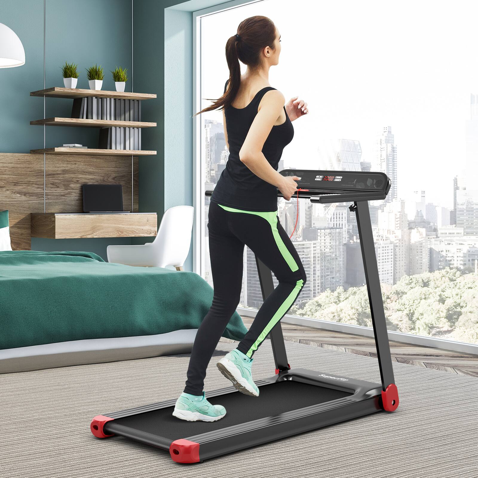 Alt View 1. Costway - Costway  Folding Electric Treadmill Compact Walking Running Machine w/APP Control Speaker Red - Red.