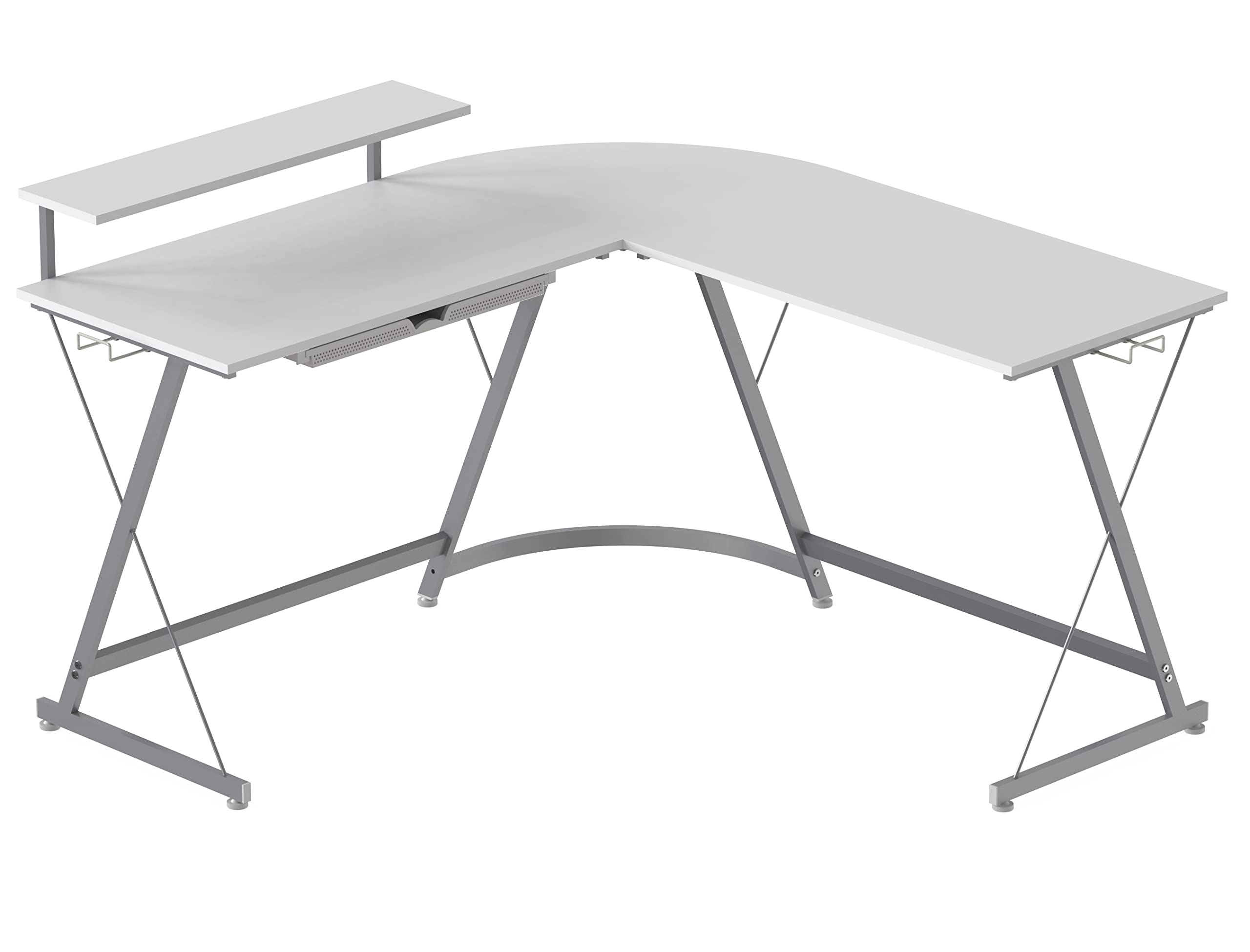 Alt View 3. Hirose Alice - SHW Vista L-Shaped Desk with Monitor Stand and Drawer - White.