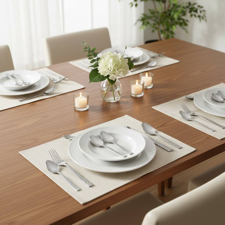 Alt View 1. Dazzed Corner - Hammered Silverware Set, 40-Piece Stainless Steel Square Flatware Set for 8 - Silver.