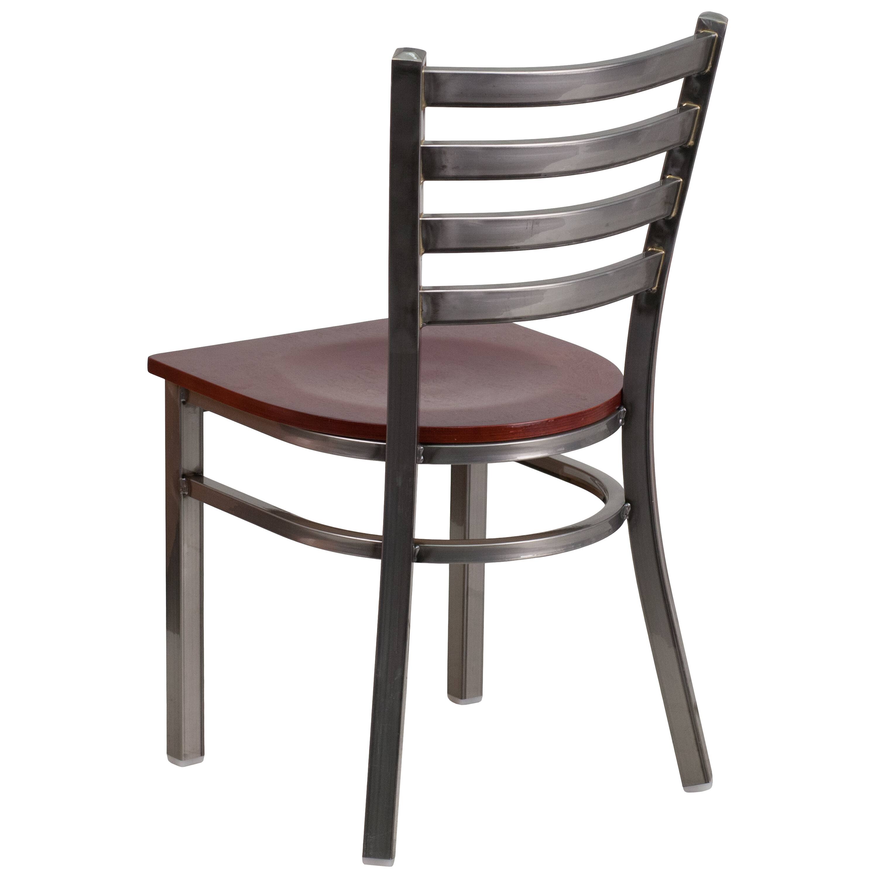 Alt View 4. Emma + Oliver - 2 Pack Clear Coated Ladder Back Metal Restaurant Chair - Mahogany Wood Seat/Clear Coated Metal Frame.