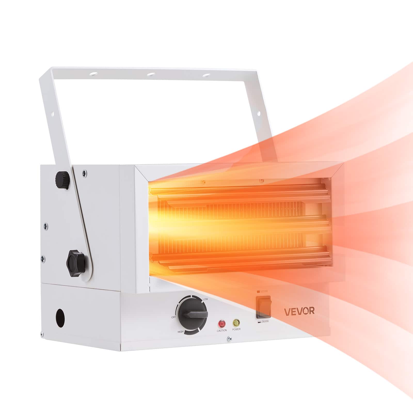 VEVOR - Electric Garage Heater, 5000-Watt (2500/5000W) Ceiling Mounted Shop Heater, 2 Settings & Overheat Protection & Low Noise - White